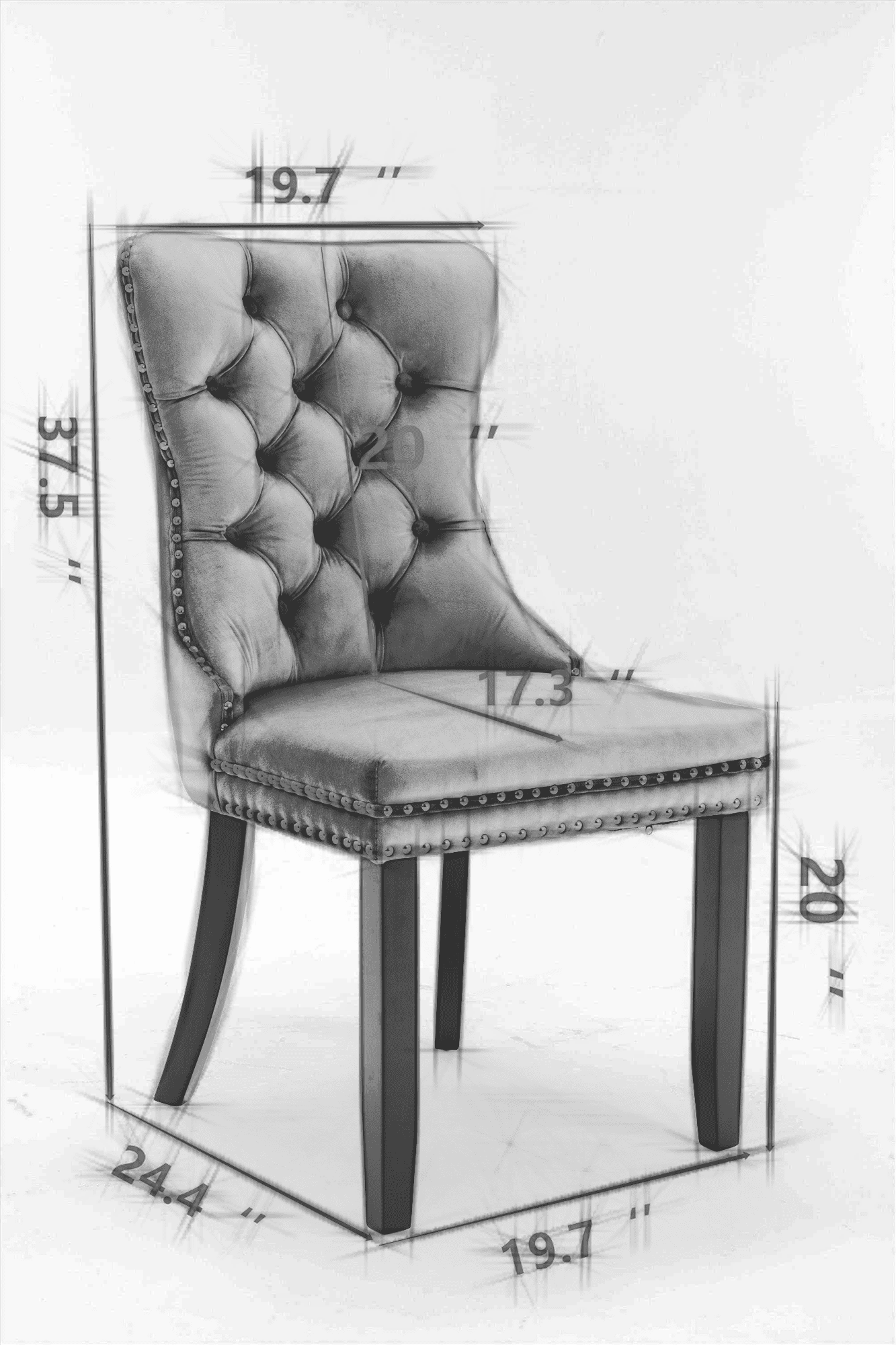 Nikki Collection Modern, High-end Tufted Solid Wood Contemporary Velvet Upholstered Dining Chair with Wood Legs Nailhead Trim 2-Pcs Set,Gray, SW2001GY