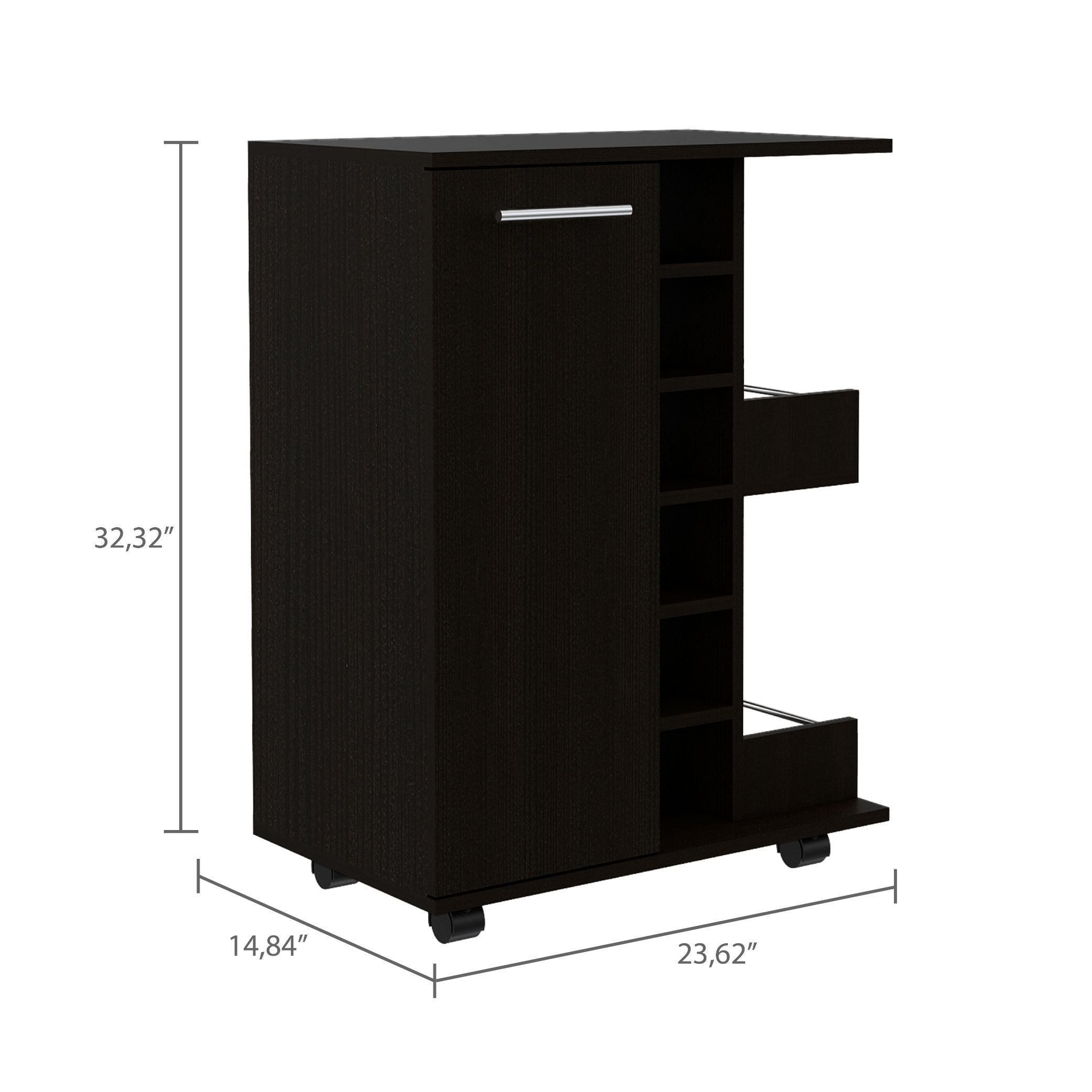 Bar Cart Wells, Four Casters, Black Wengue Finish