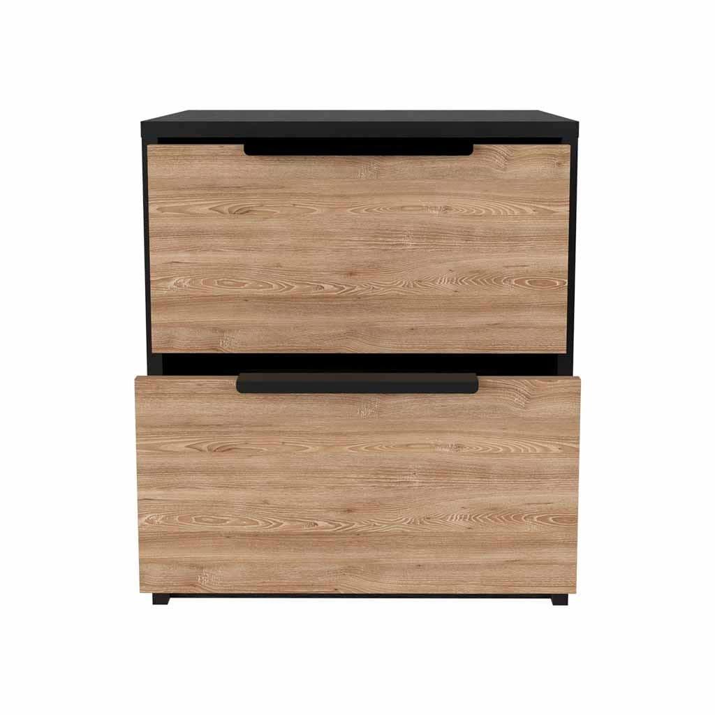 Nightstand Cervants, Two Drawers, Metal Handle, Black wengue / Pine Finish