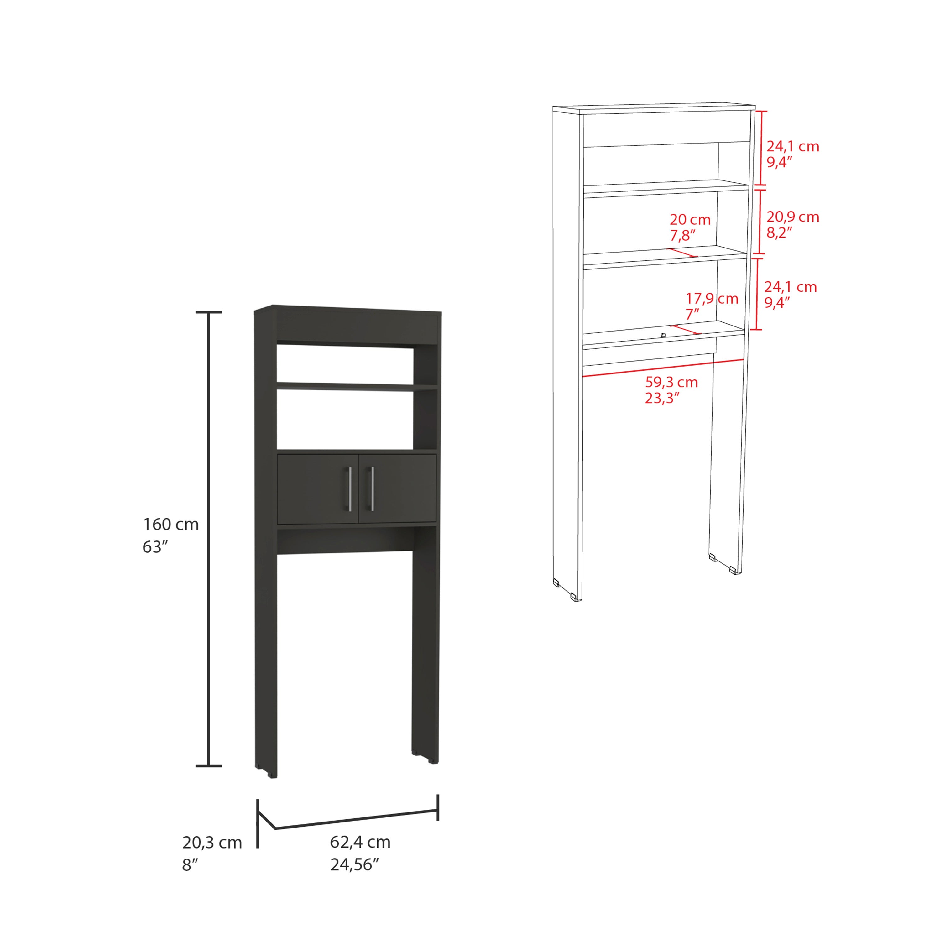 Over The Toilet Cabinet Jozz, Double Door, Two Shelves, Black Wengue Finish