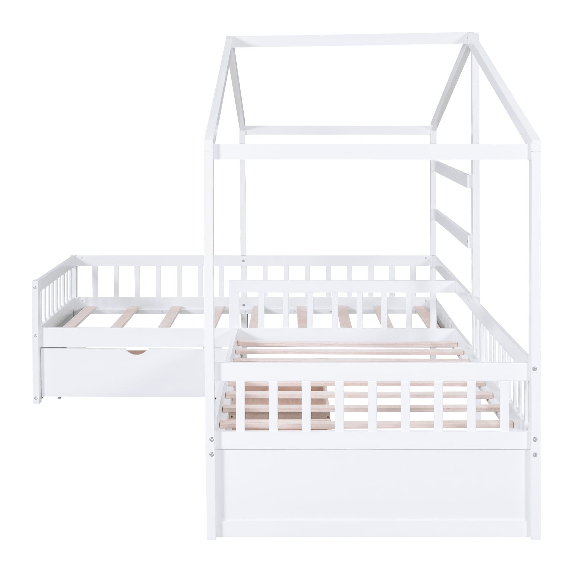 Twin Size House Platform Bed with Three Storage Drawers,White