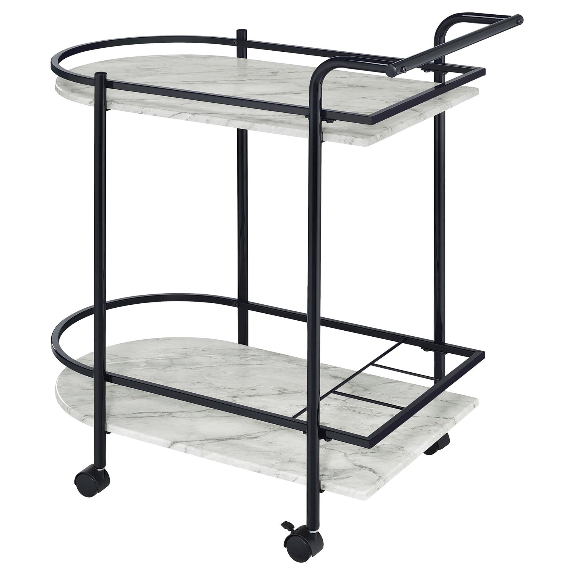 Chaveaut Black and Faux White Marble Serving Cart with Wine Rack