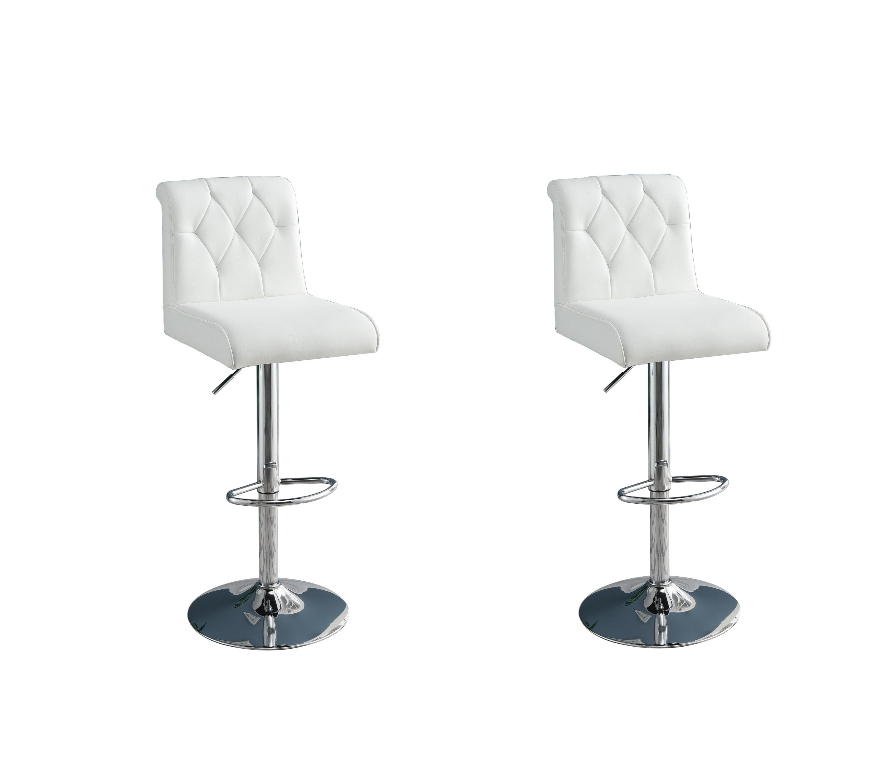 Adjustable Bar stool Gas lift Chair White Faux Leather Tufted Chrome Base Modern Set of 2 Chairs Dining Kitchen