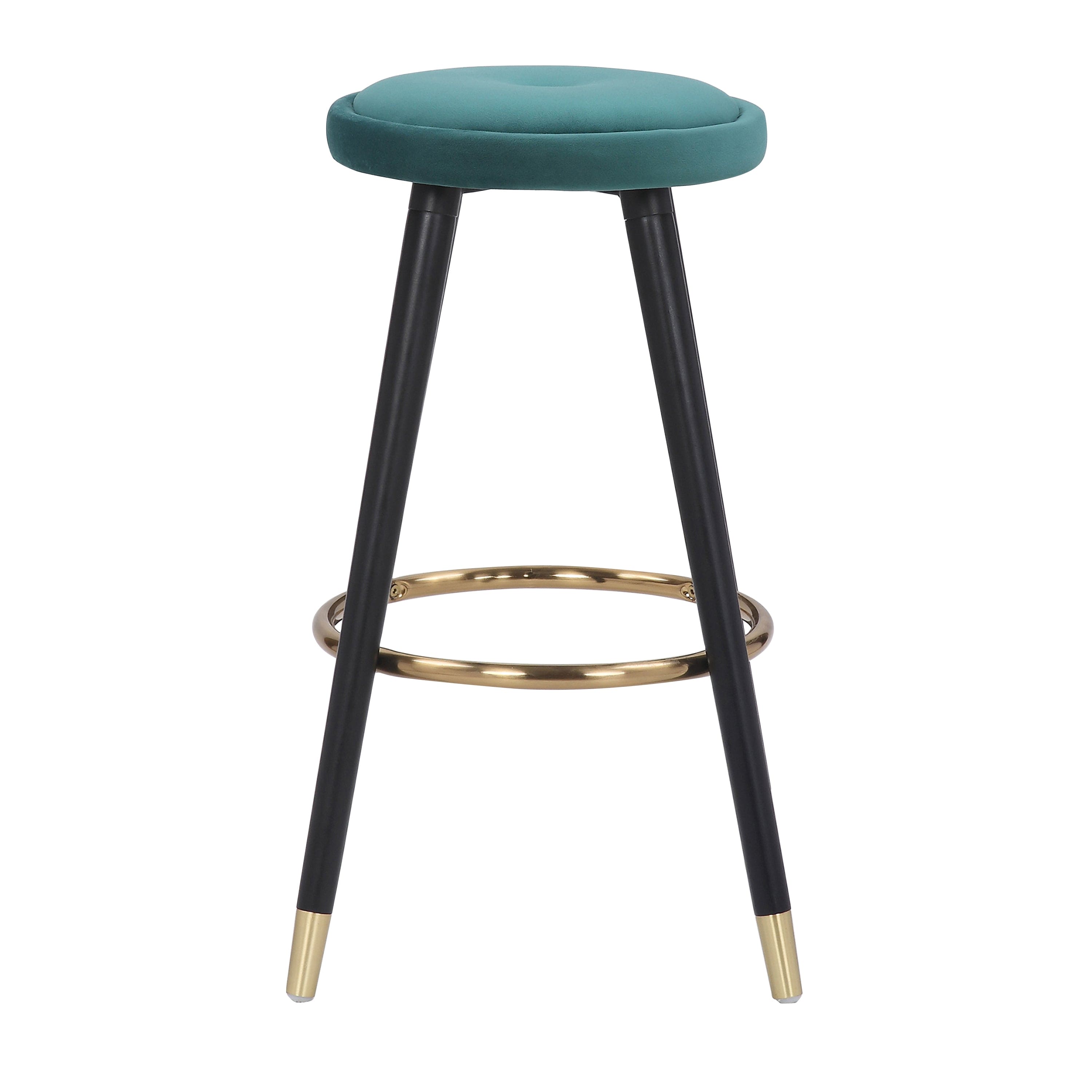 Cavalier Glam Counter Stool in Black Wood and Green Velvet with Gold Accent by LumiSource - Set of 2