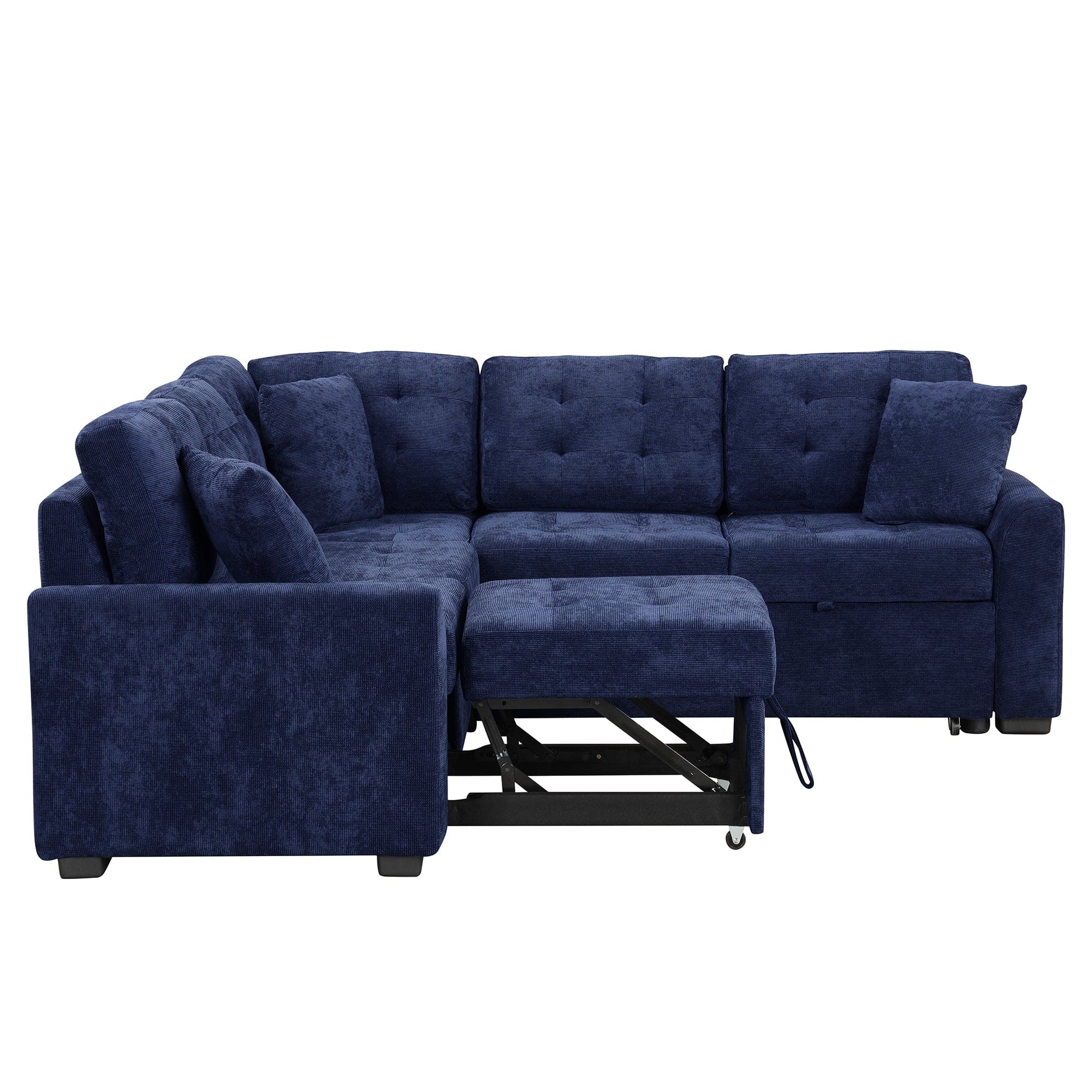 82.6" L-shape Sofa Bed Pull-out Sleeper Sofa with Wheels, USB Ports, Power Sockets for Living Room, Navy Blue