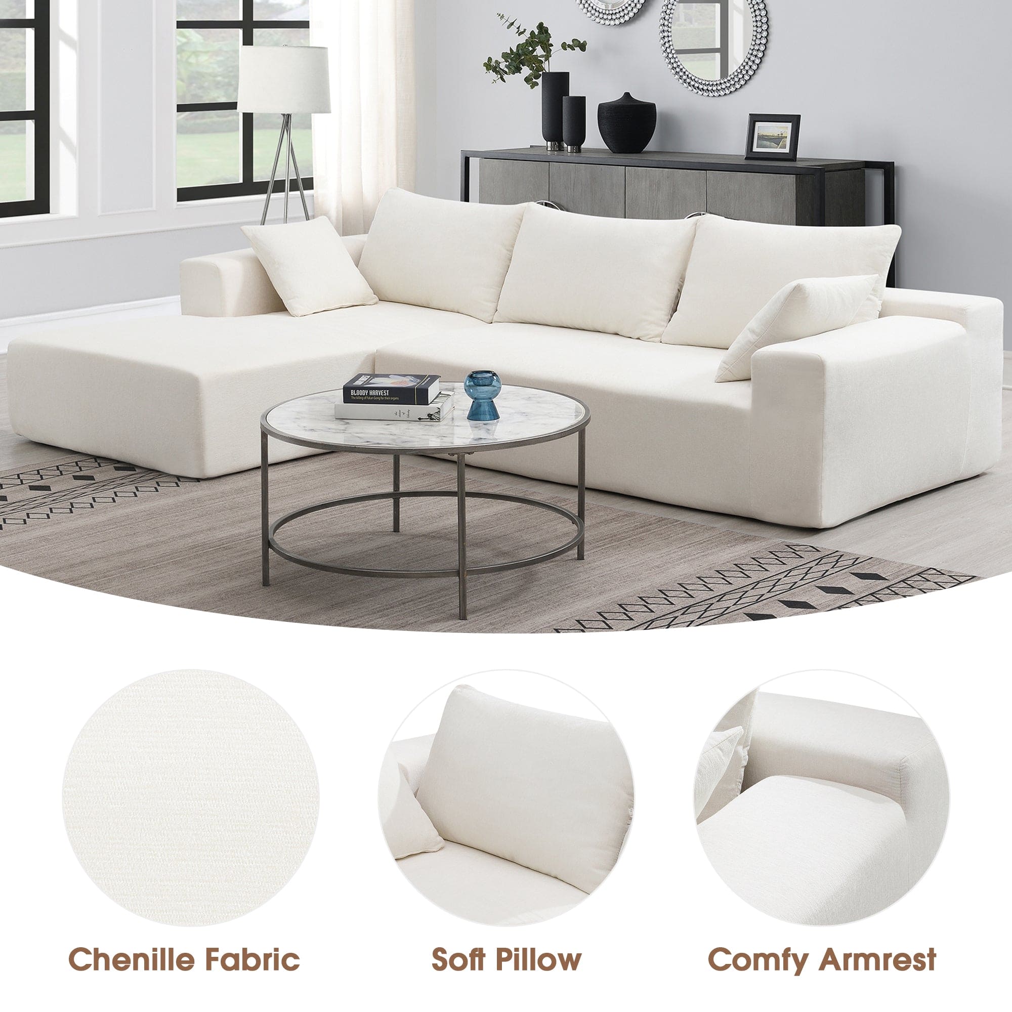 [VIDEO provided] [New] 109*68" Modular Sectional Living Room Sofa Set, Modern Minimalist Style Couch, Upholstered Sleeper Sofa for Living Room, Bedroom, Salon, 2 PC Free Combination, L-Shape, White