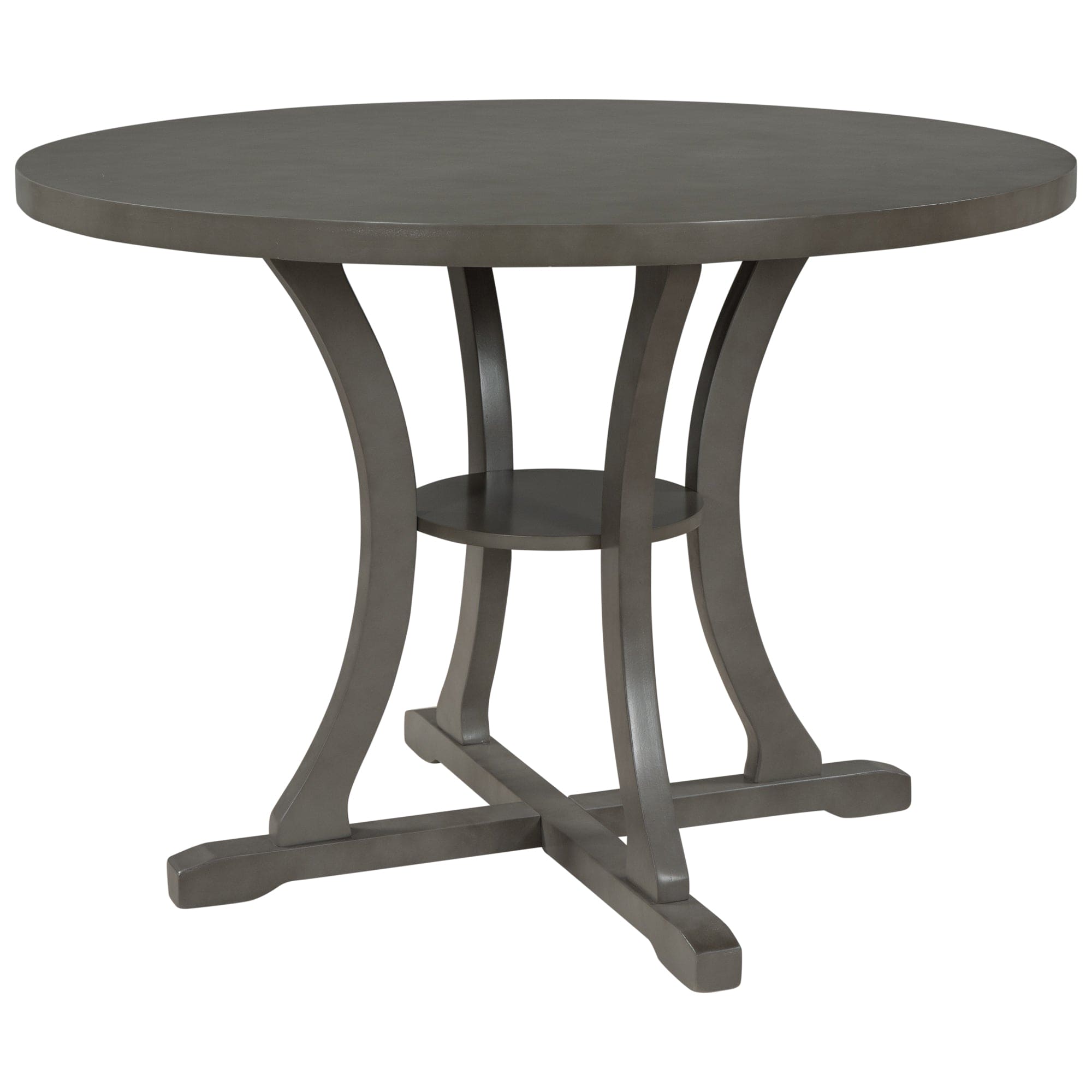 TREXM 5-Piece Round Dining Table and Chair Set with Special-shaped Legs and an Exquisitely Designed Hollow Chair Back for Dining Room (Gray)