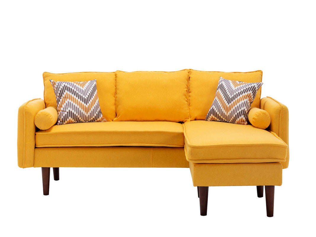 Mia Yellow Sectional Sofa Chaise with USB Charger & Pillows