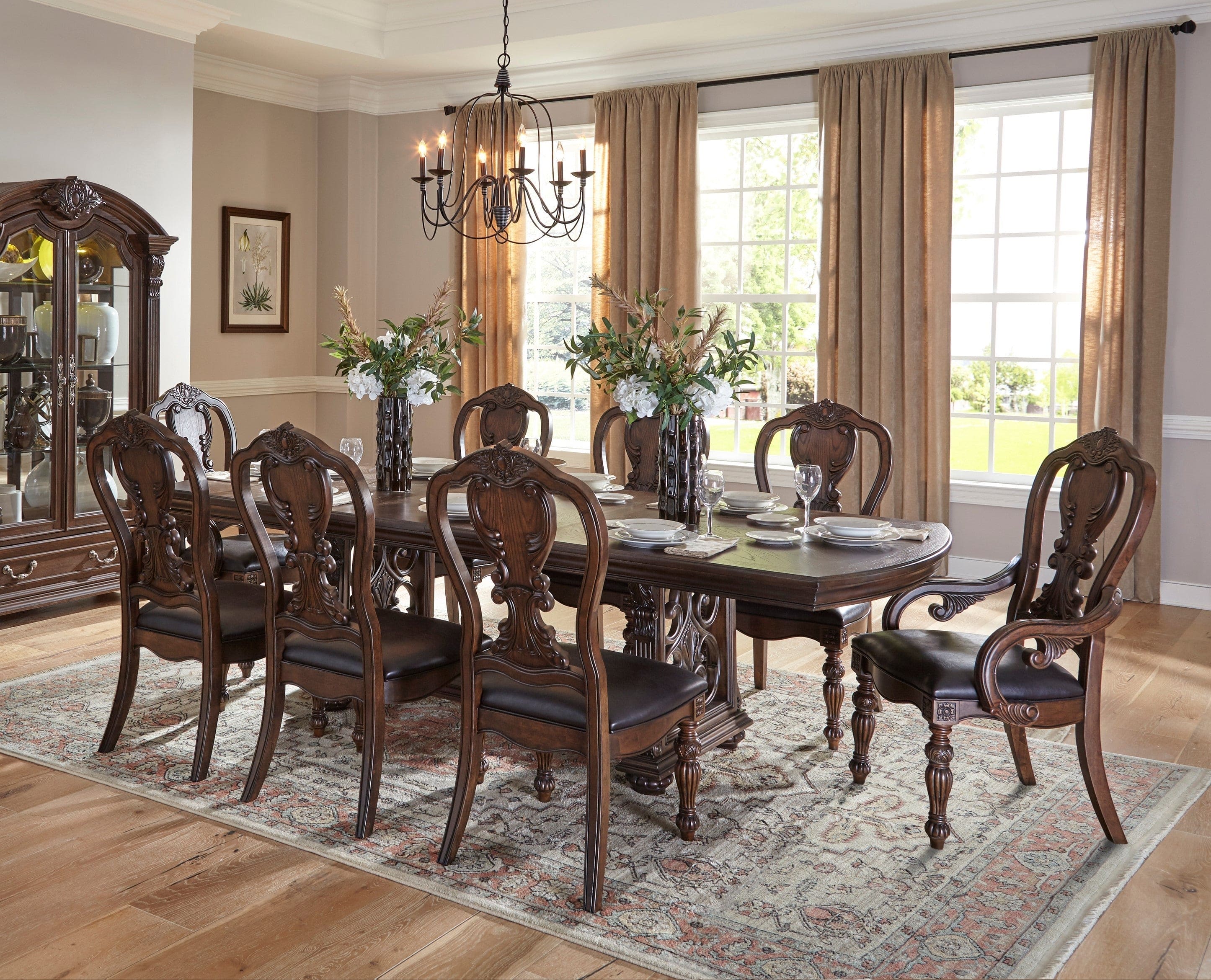 Traditional Formal Dining Room Furniture 1pc Table with Separate Extension Leaf Classic Routed Pilasters, Moldings and Decorative Pediments Dark Oak Finish