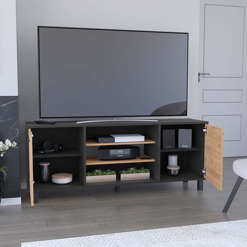 Tv Stand for TV´s up 55" Washington, Four Shelves, Black Wengue / Pine Finish