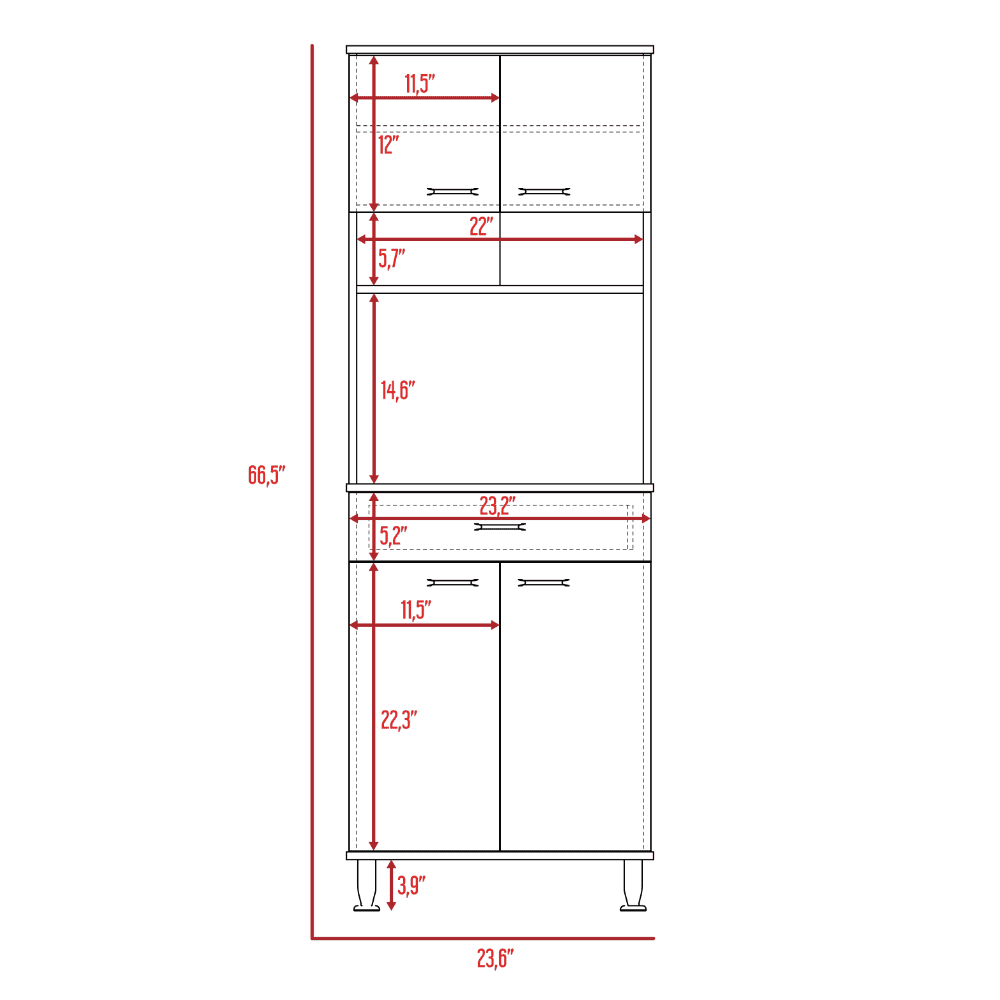 Pantry Piacenza,Two Double Door Cabinet, White Finish