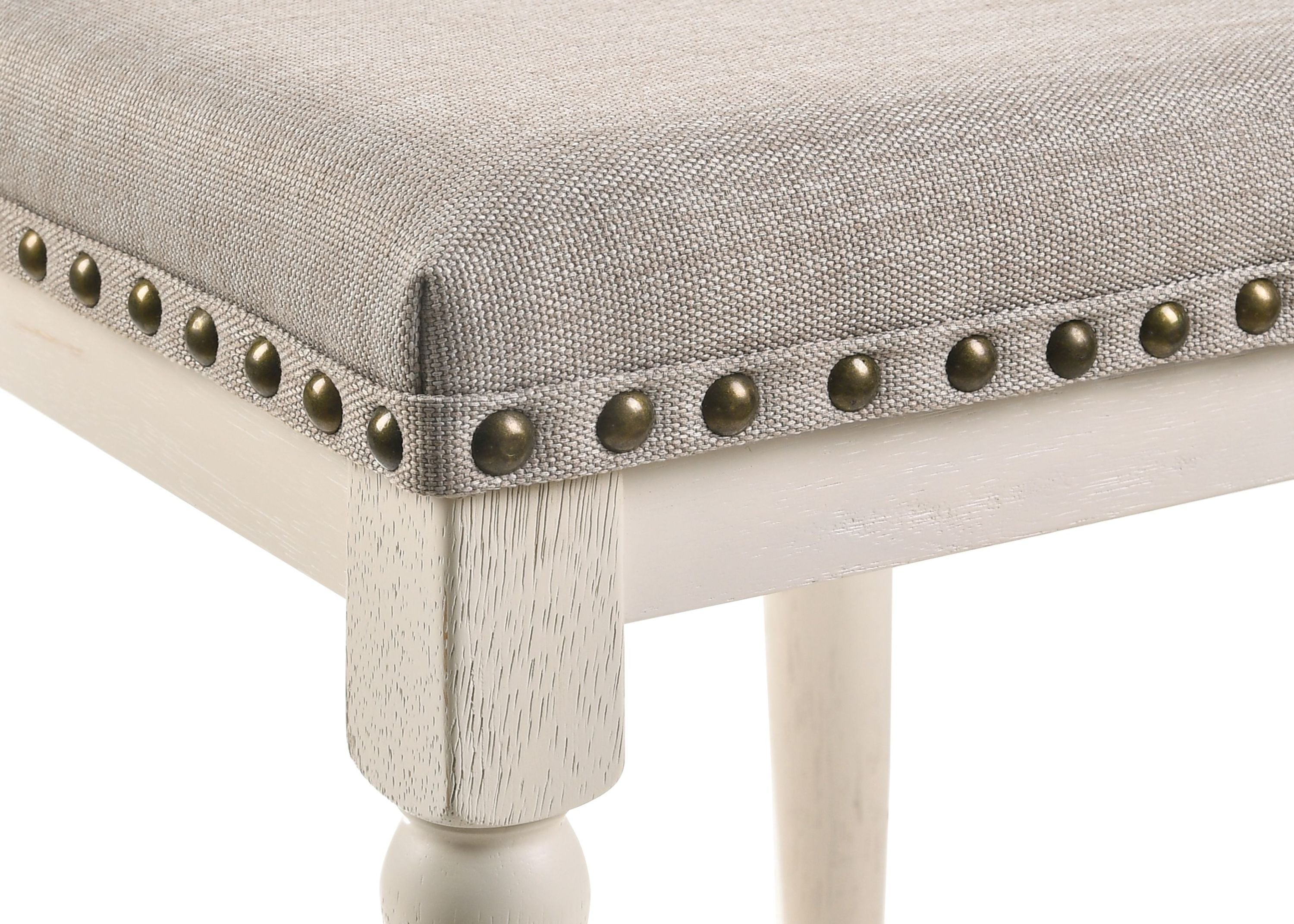 ACME Tasnim Counter Height Stool, Tan Fabric & Antique White Finish 77182