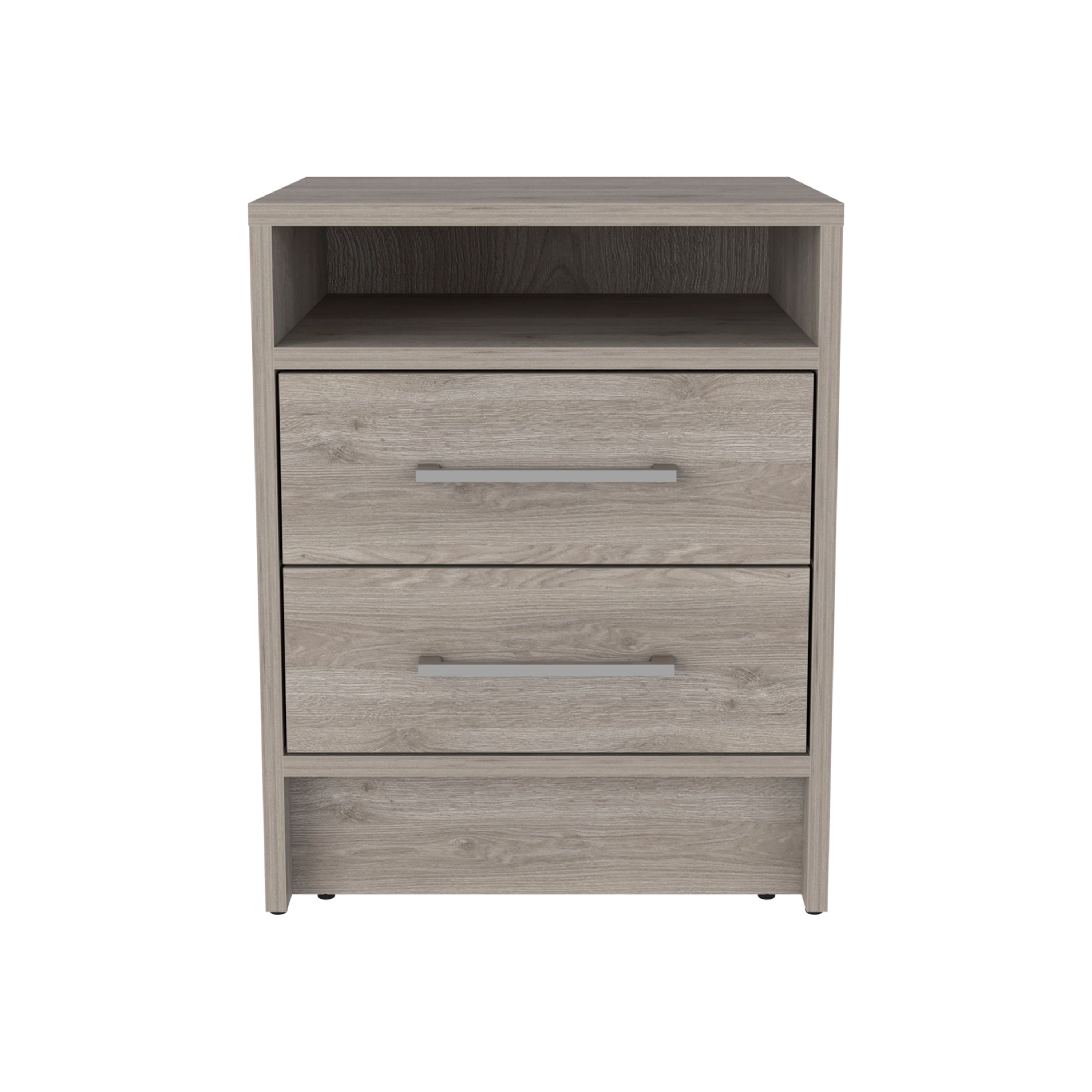 Eter Nightstand, Superior Top, Two Drawers -Light Gray