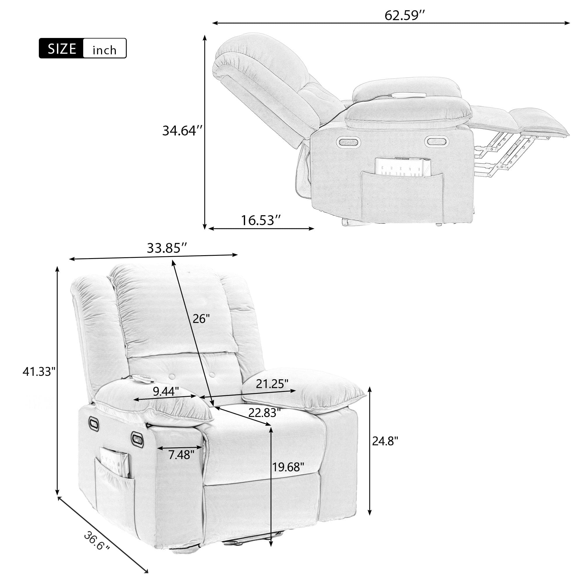 Massage Recliner,Power Lift Chair for Elderly with Adjustable Massage and Heating Function,Recliner Chair with Infinite Position and Side Pocket for Living Room ,Green