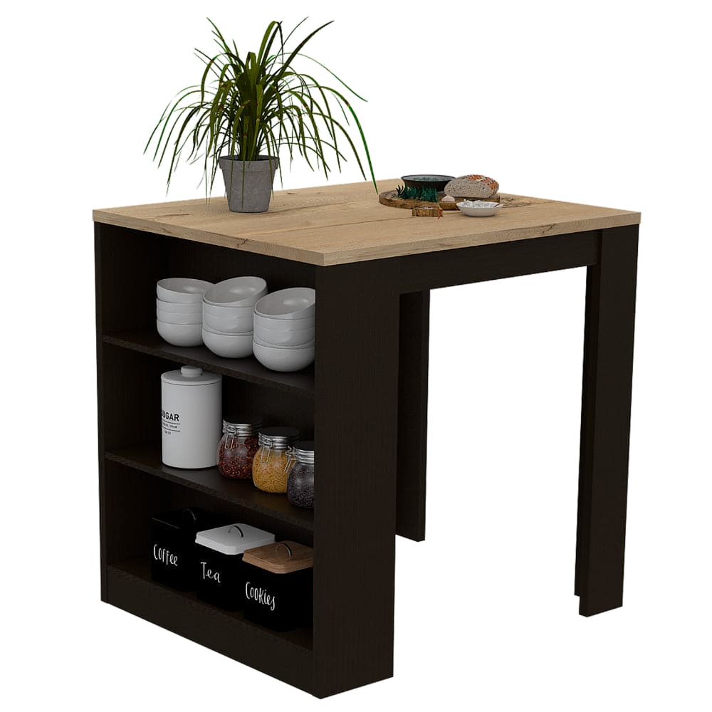 Elkins 3-Drawer Kitchen Island Black Wengue and Pine