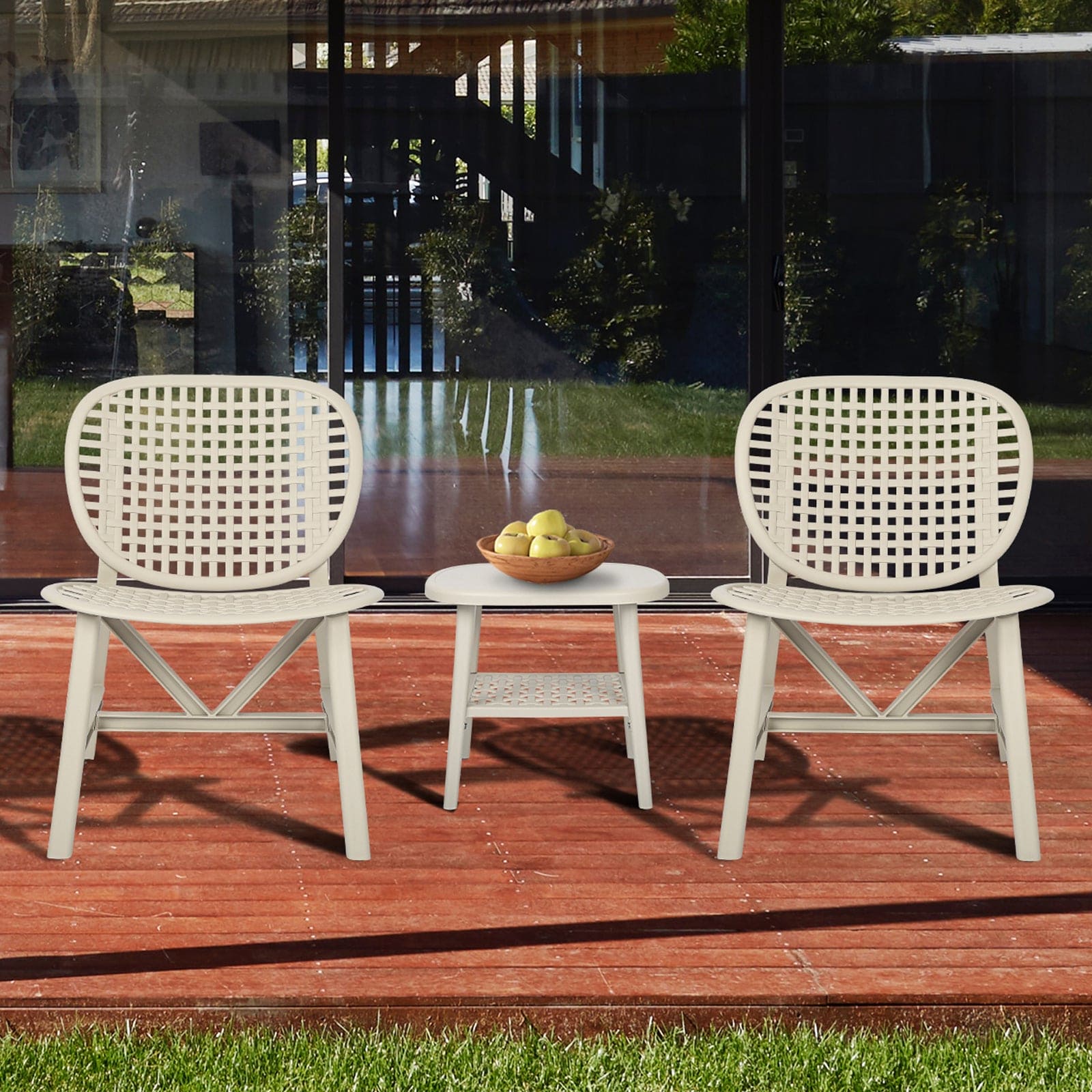 3 Pieces Hollow Design Retro Patio Table Chair Set White