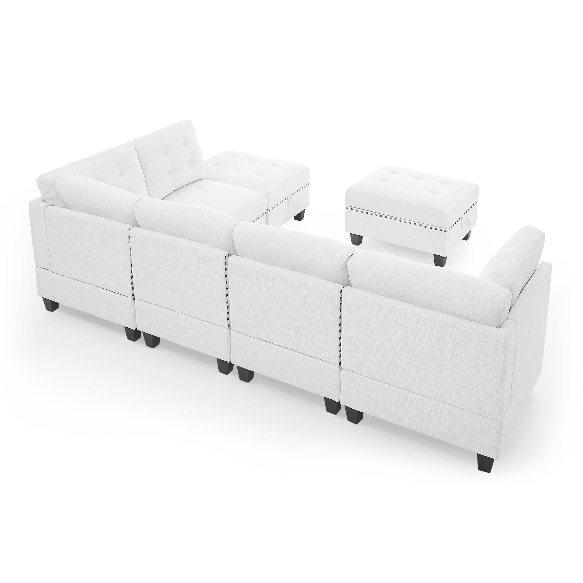 L shape Modular Sectional Sofa,DIY Combination,includes Three Single Chair ,Two Corner and Two Ottoman,Ivory Chenille