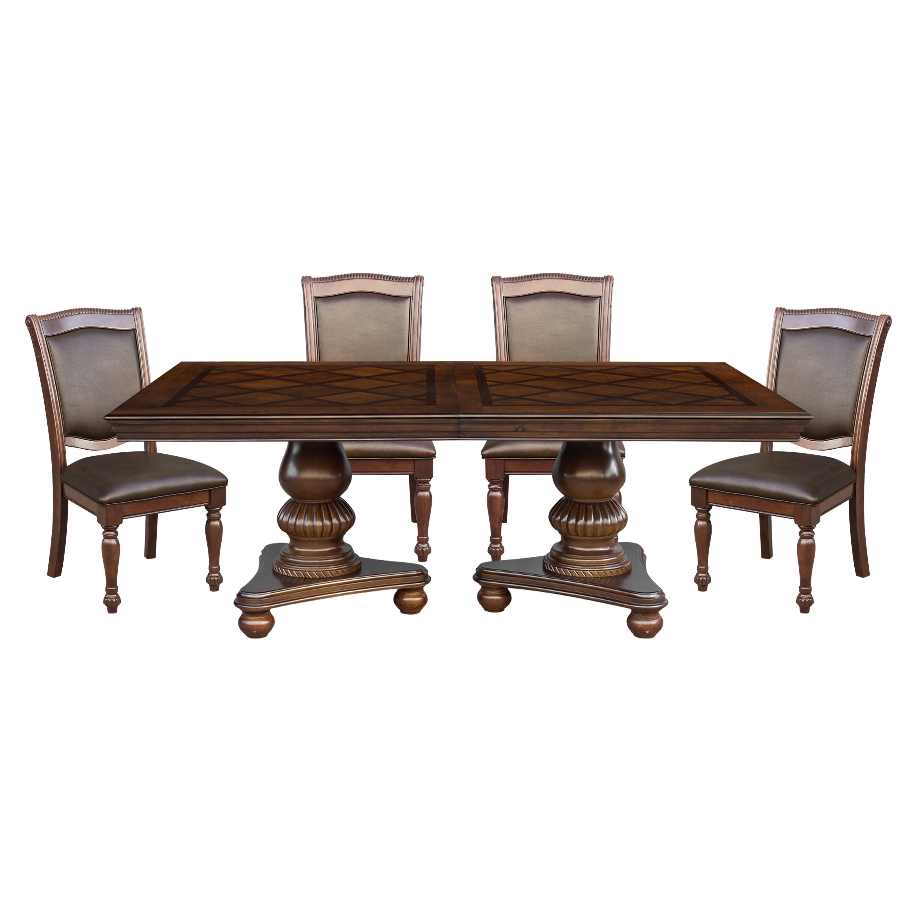 Traditional Dining Table 1pc Brown Cherry Finish Double Pedestal Base Separate Extension Leaf Dining Furniture