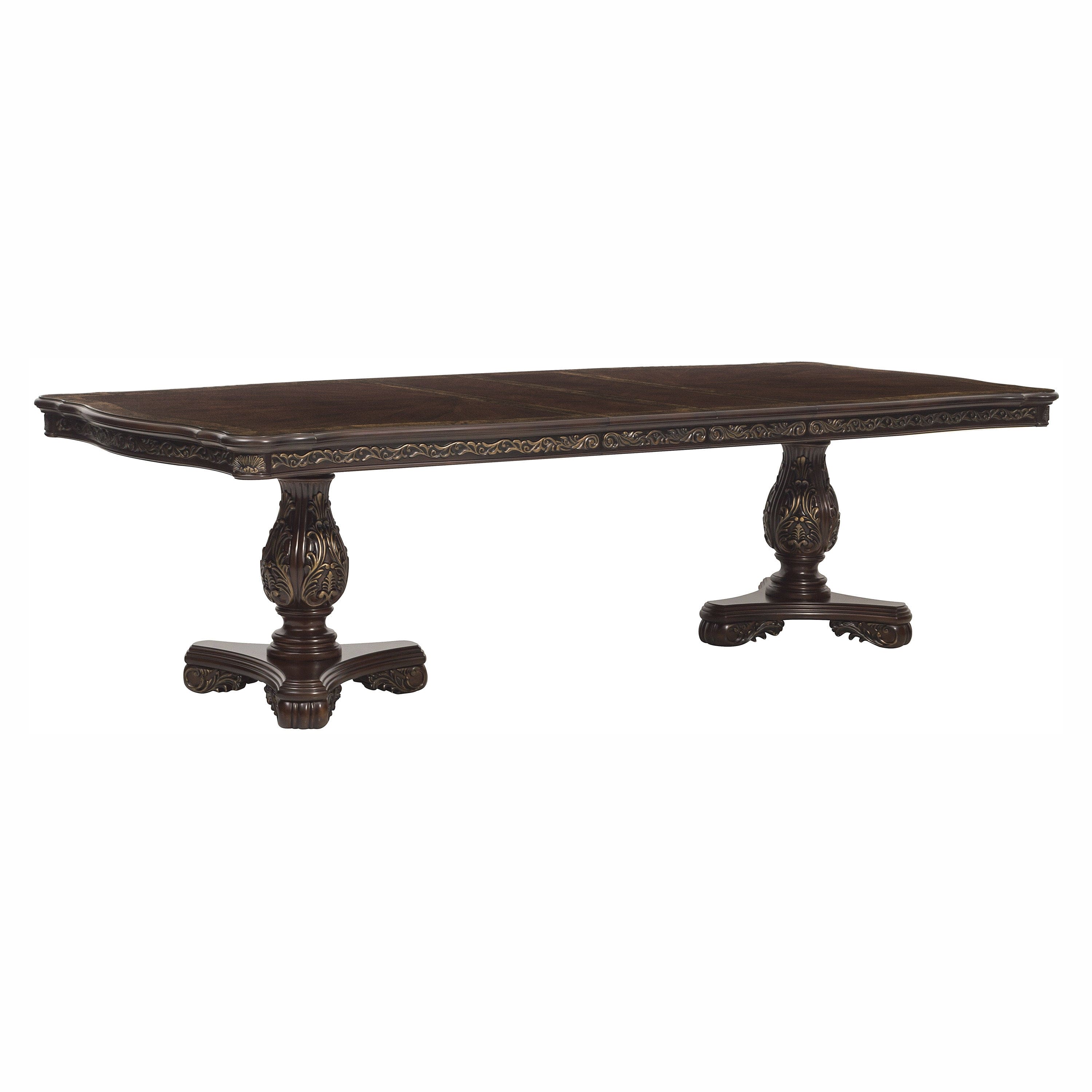 Beautiful Traditional Design 1pc Rectangular Dining Table with 2x Extension Leaf Cherry Finish with Gold Tipping