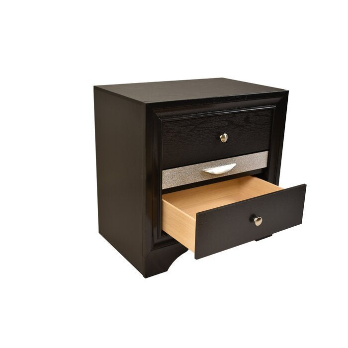 Traditional Matrix 2 Drawer Nightstand In Black Color made with Wood