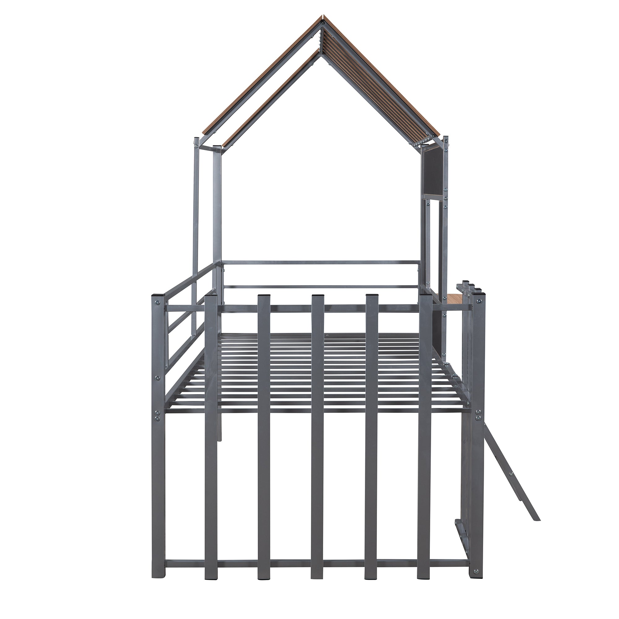 Metal Twin size Loft Bed with Roof, Window, Guardrail, Ladder Silver