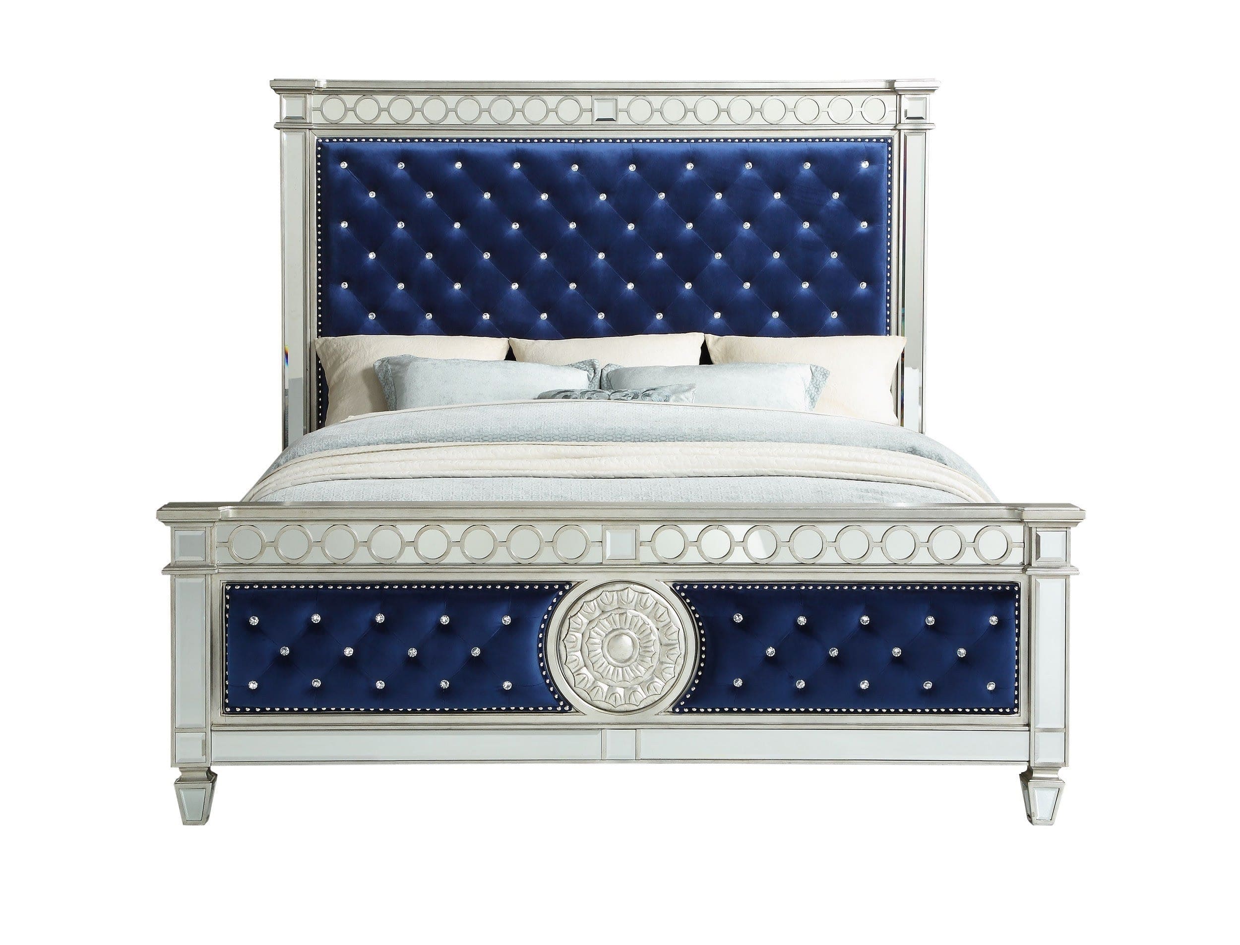 ACME Varian Queen Bed in Blue Velvet & Mirrored 26150Q