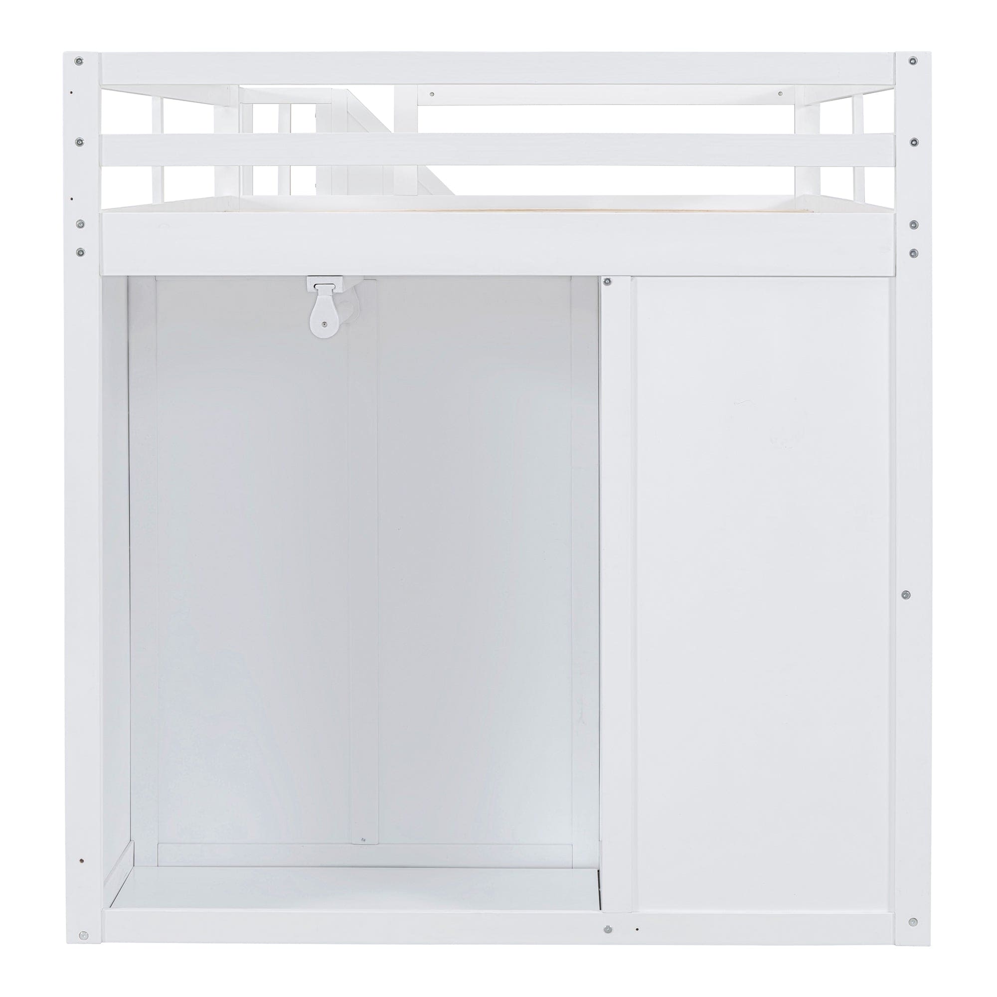 Full Size Wood Loft Bed With Built-in Wardrobes, Cabinets and Drawers, White