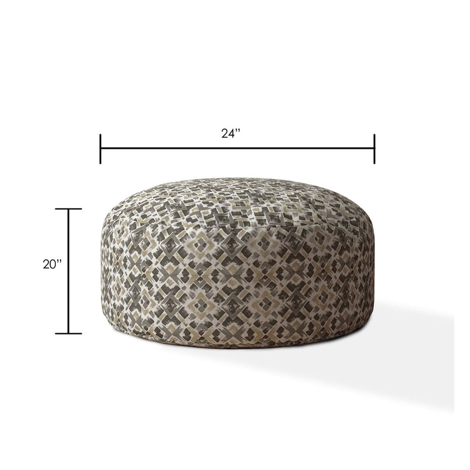 Indoor REFLECTION Blue/Taupe/Camel Tan Round Zipper Pouf - Stuffed - Extra Beads Included! - 24in dia x 20in tall