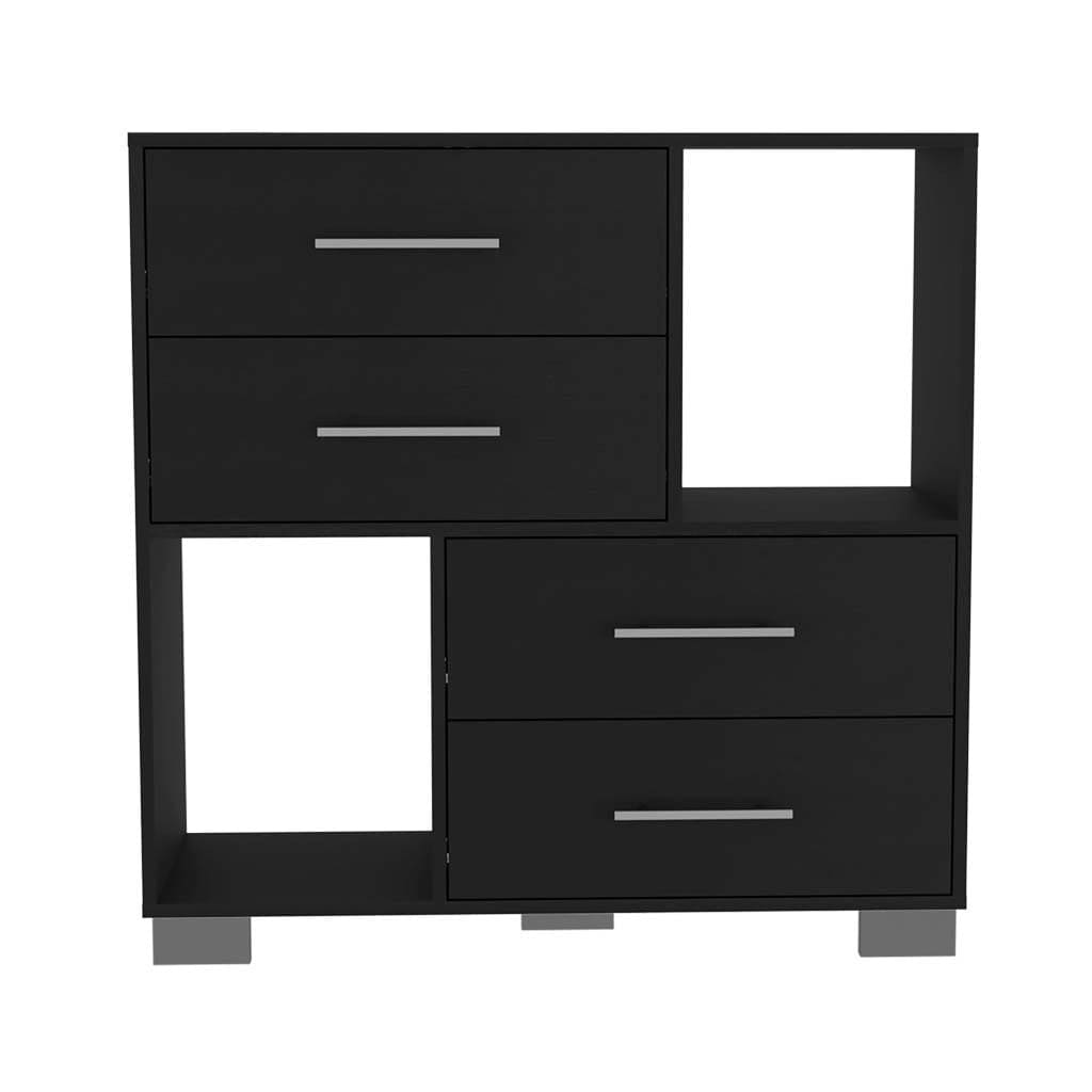 Dresser Hetzs, Four Drawers, Two Open Shelves, Black Wengue Finish