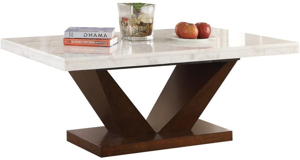 ACME Forbes Dining Table in White Marble & Walnut 72120