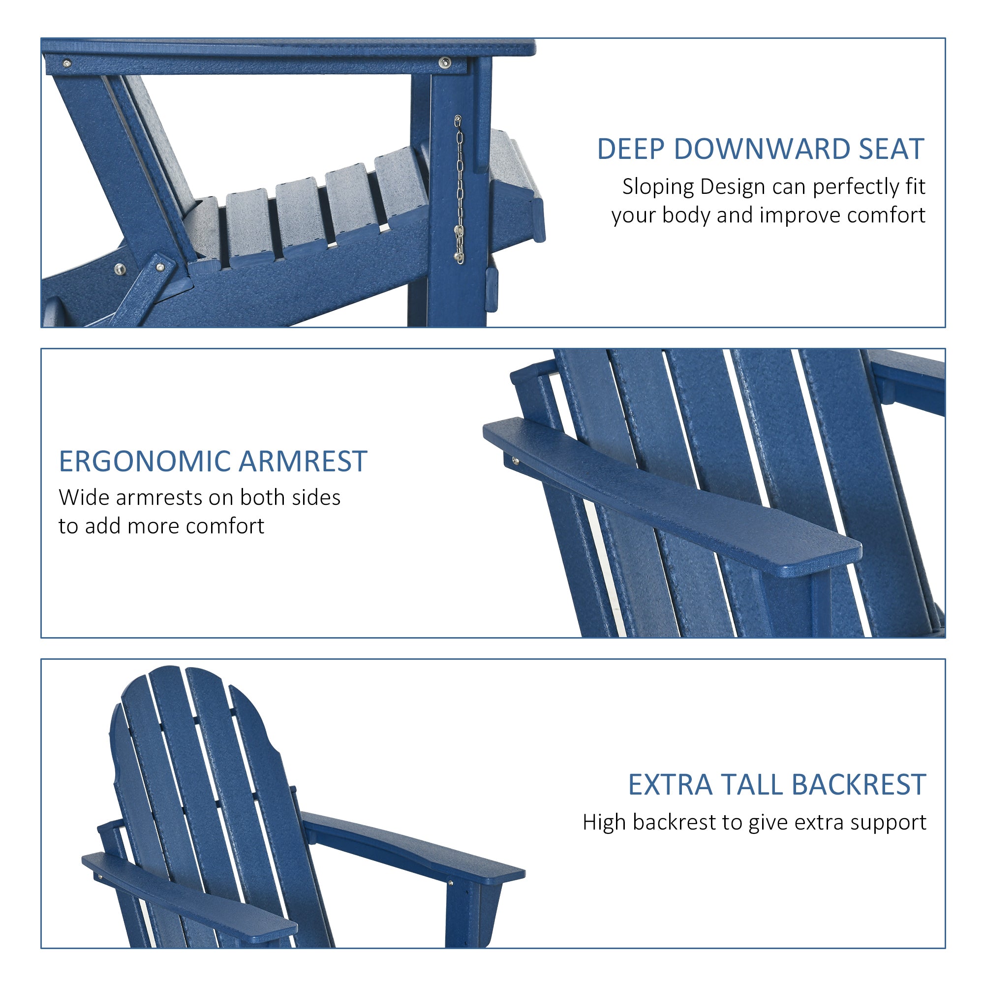 Outsunny Folding Adirondack Chair, Faux Wood Patio & Fire Pit Chair, Weather Resistant HDPE for Deck, Outside Garden, Porch, Backyard, Blue