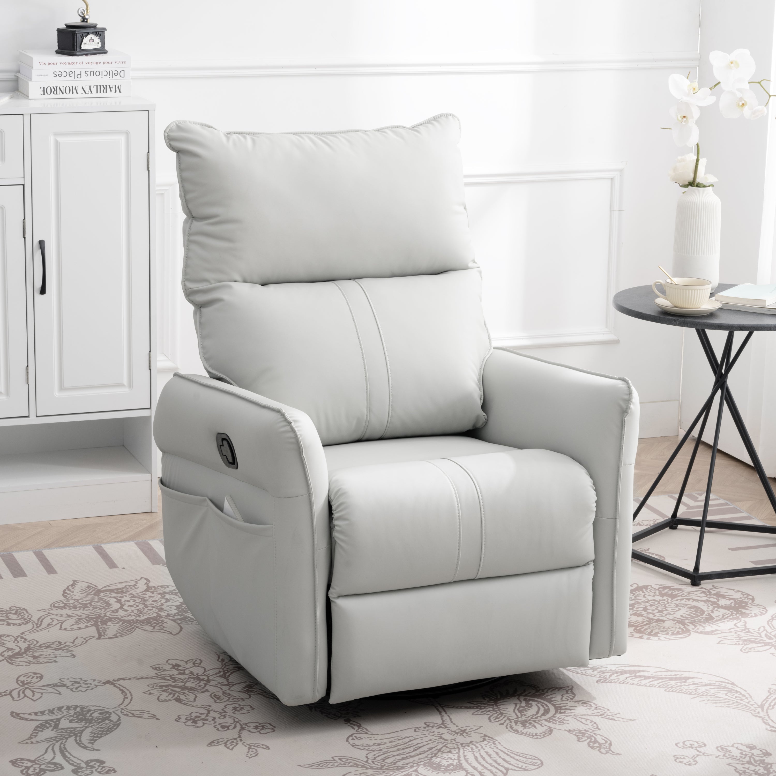 Rocking Recliner Chair,360 Degree Swivel Nursery Rocking Chair,Glider Chair,Modern Small Rocking Swivel Recliner Chair for Bedroom,Living Room Chair Home Theater Seat,Side Pocket(Light Gray)