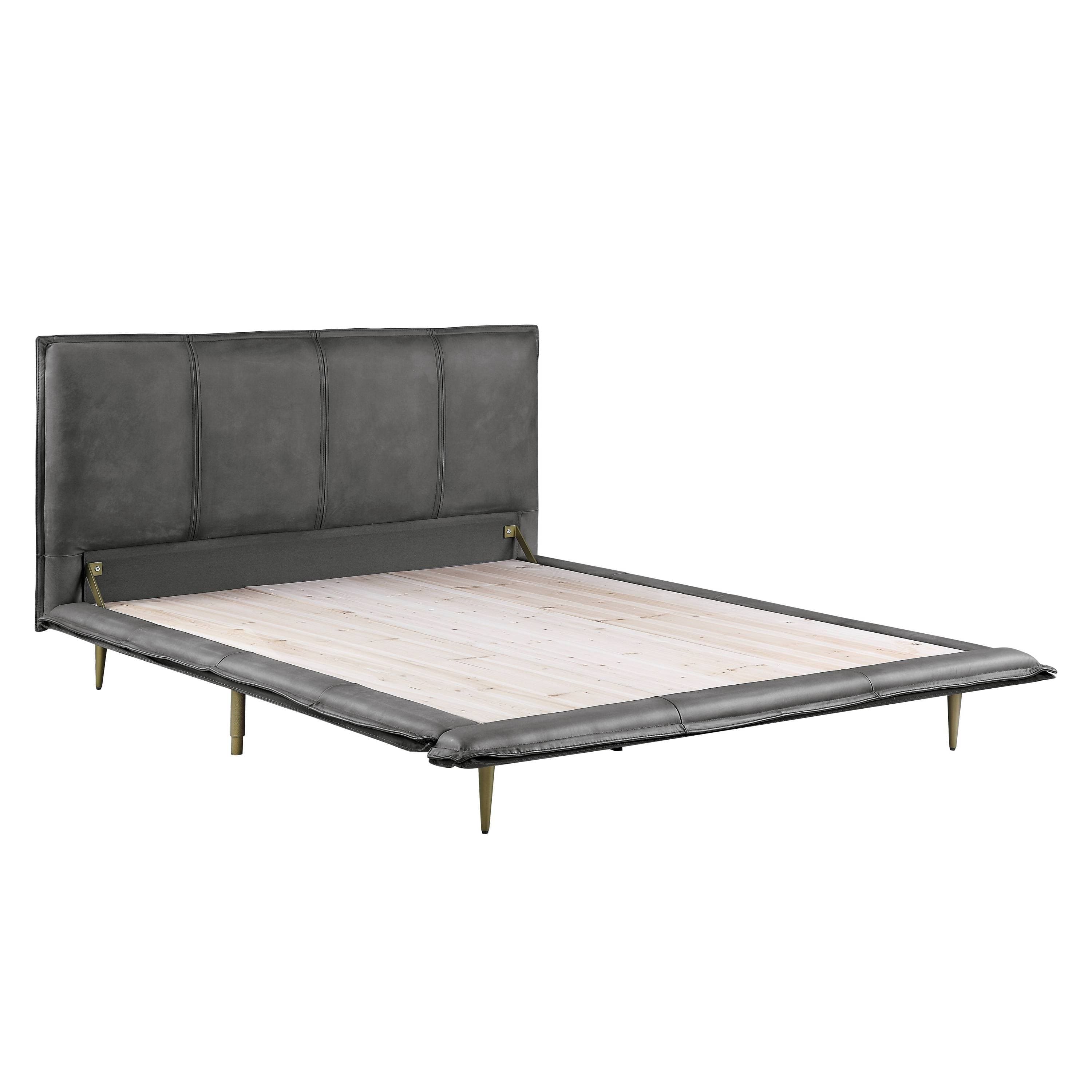 ACME Metis Eastern King Bed in Gray Top Grain Leather