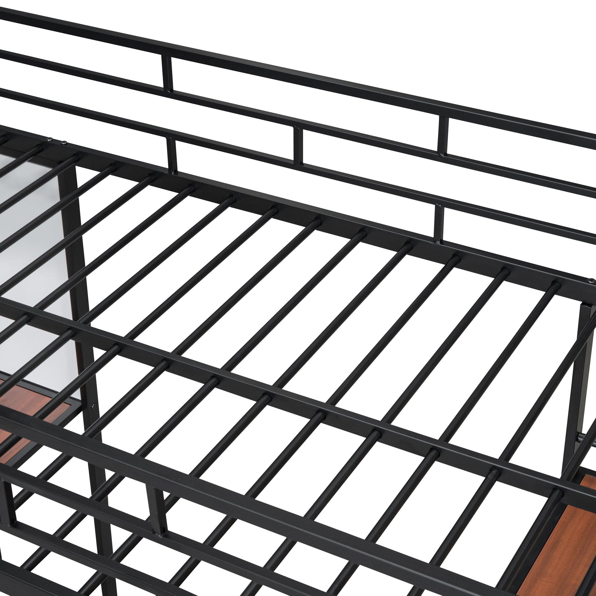 Twin Size Loft Metal Bed with 3 Layers of Shelves and Desk, Stylish Metal Frame Bed with Whiteboard, Black