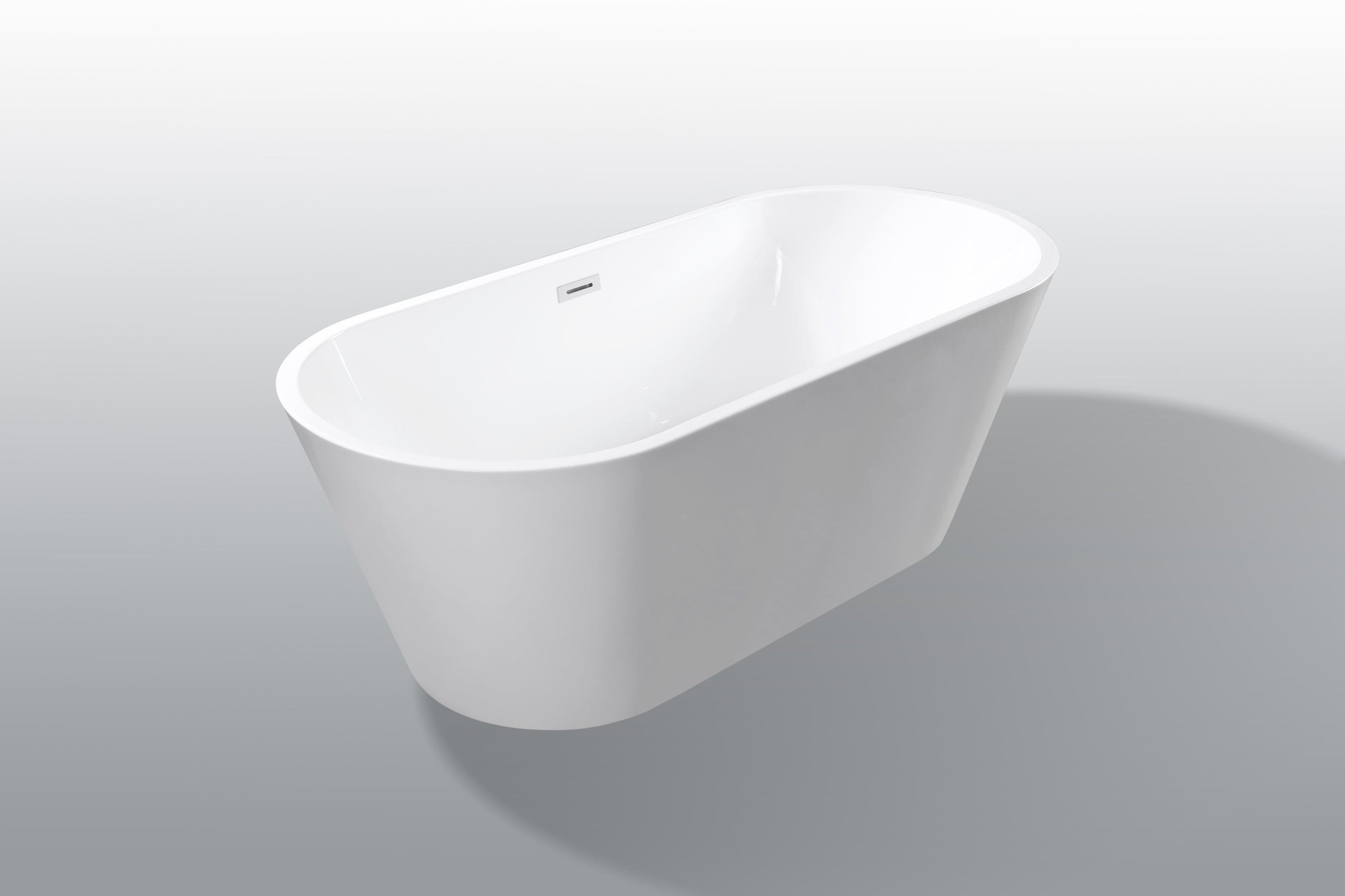 67" Acrylic Freestanding Bathtub-Acrylic Soaking Tubs, Oval Shape Freestanding Bathtub With Chrome Overflow and Pop Up Drain