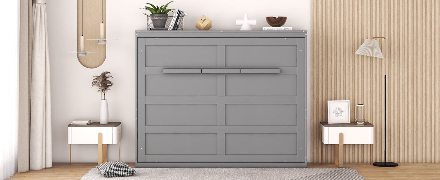 Full Size Murphy Bed Wall Bed,Gray