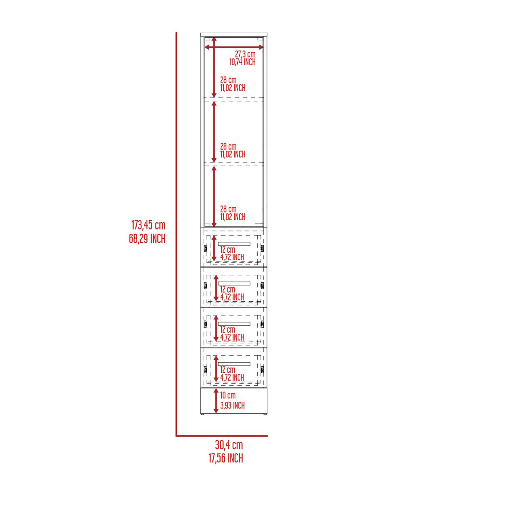 Linen Cabinet Artic, Three Shelves, Single Door, White Finish