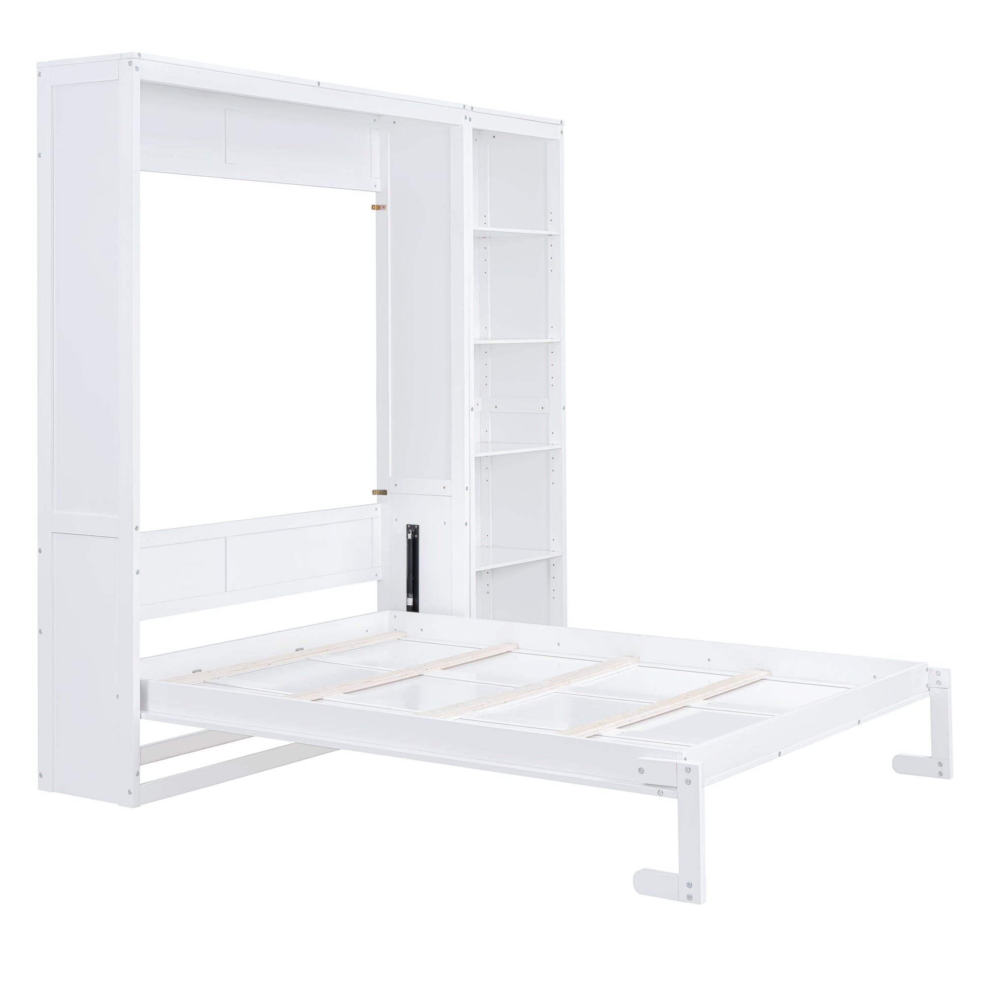 Queen Size Murphy Bed Wall Bed with Shelves,White