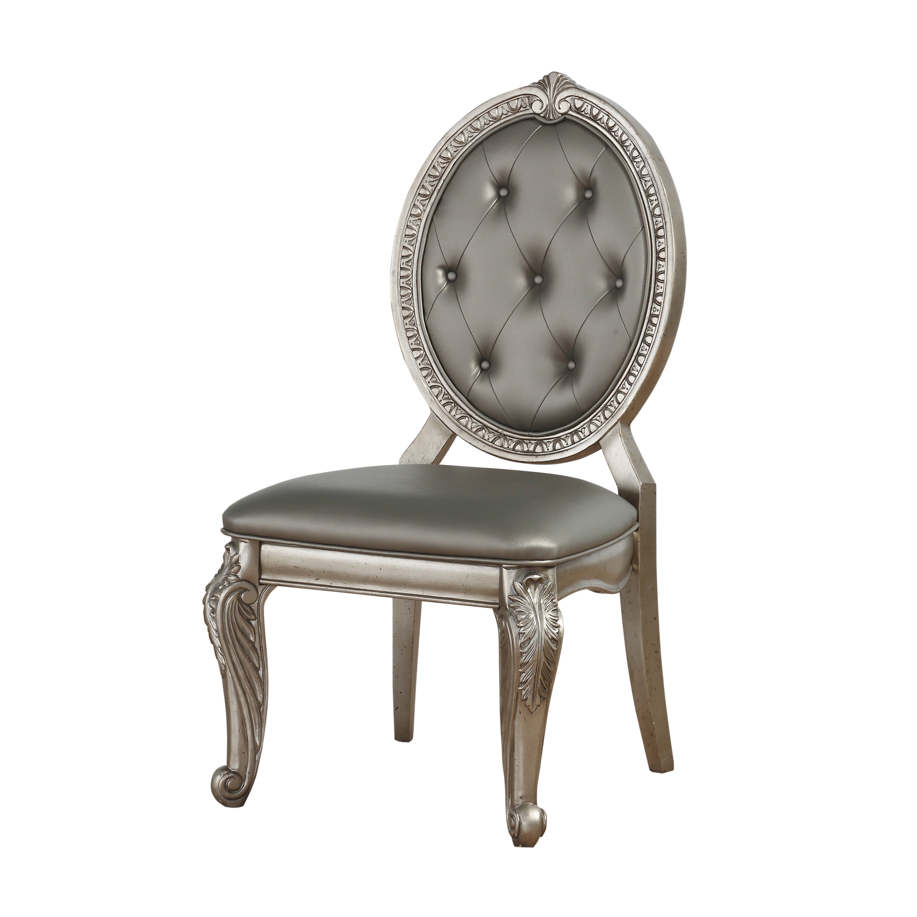 ACME Northville Side Chair (Set-2) in PU & Antique Silver 66922