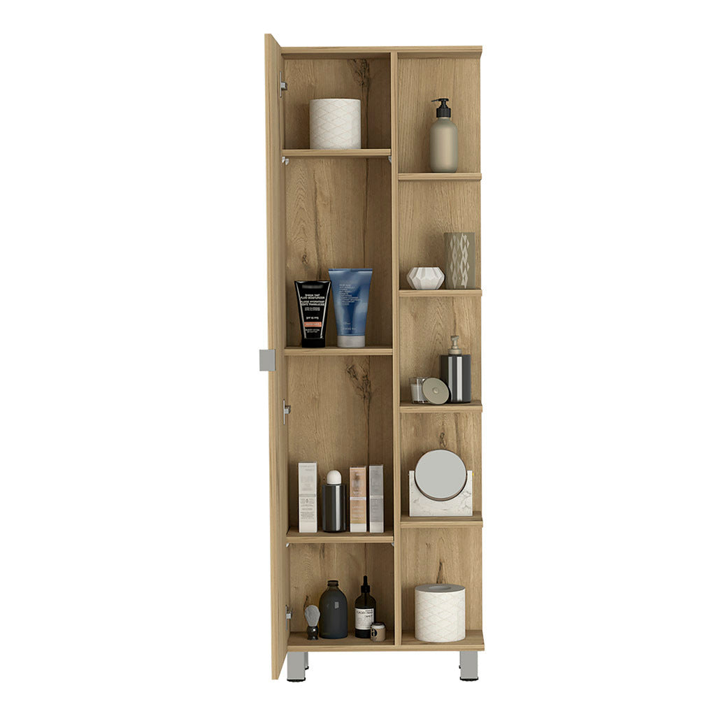 Corner Cabinet Womppi, Five Open Shelves, Single Door, Light Oak Finish