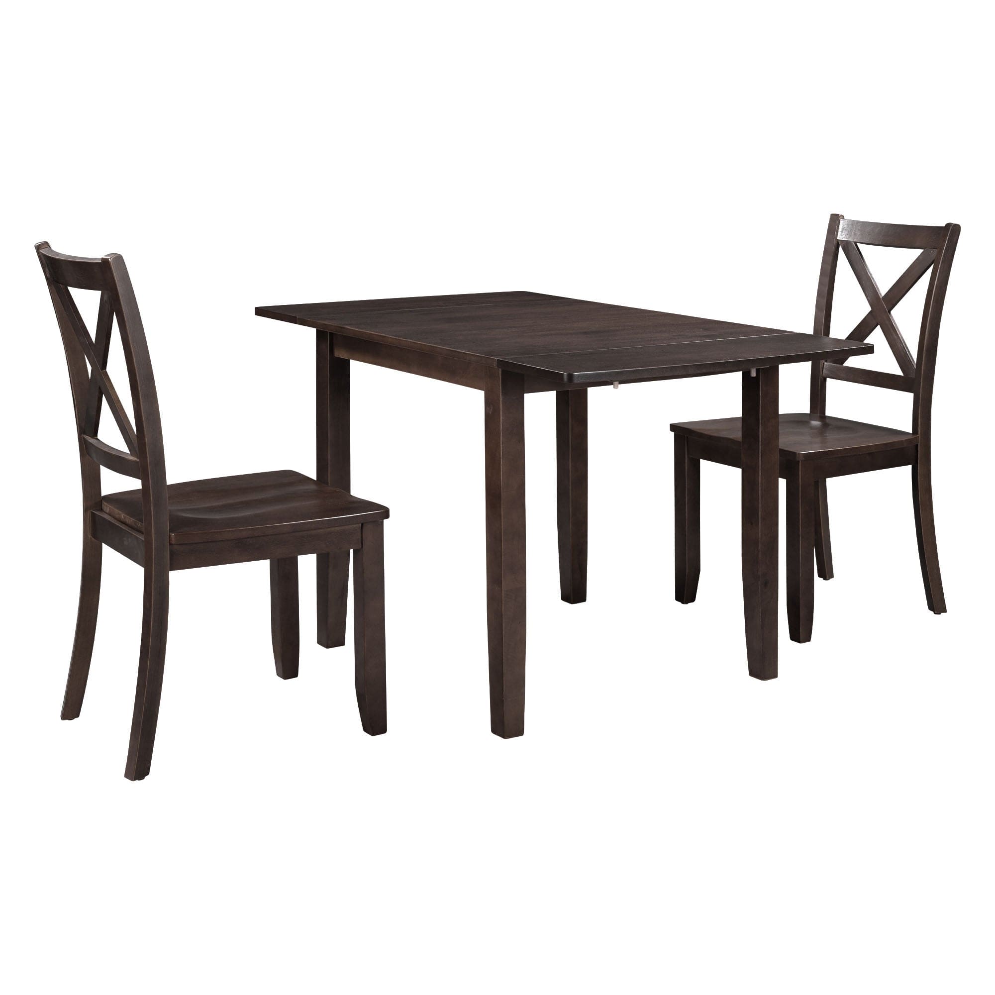 TOPMAX 3-Piece Wood Drop Leaf Breakfast Nook Dining Table Set with 2 X-back Chairs for Small Places, Espresso