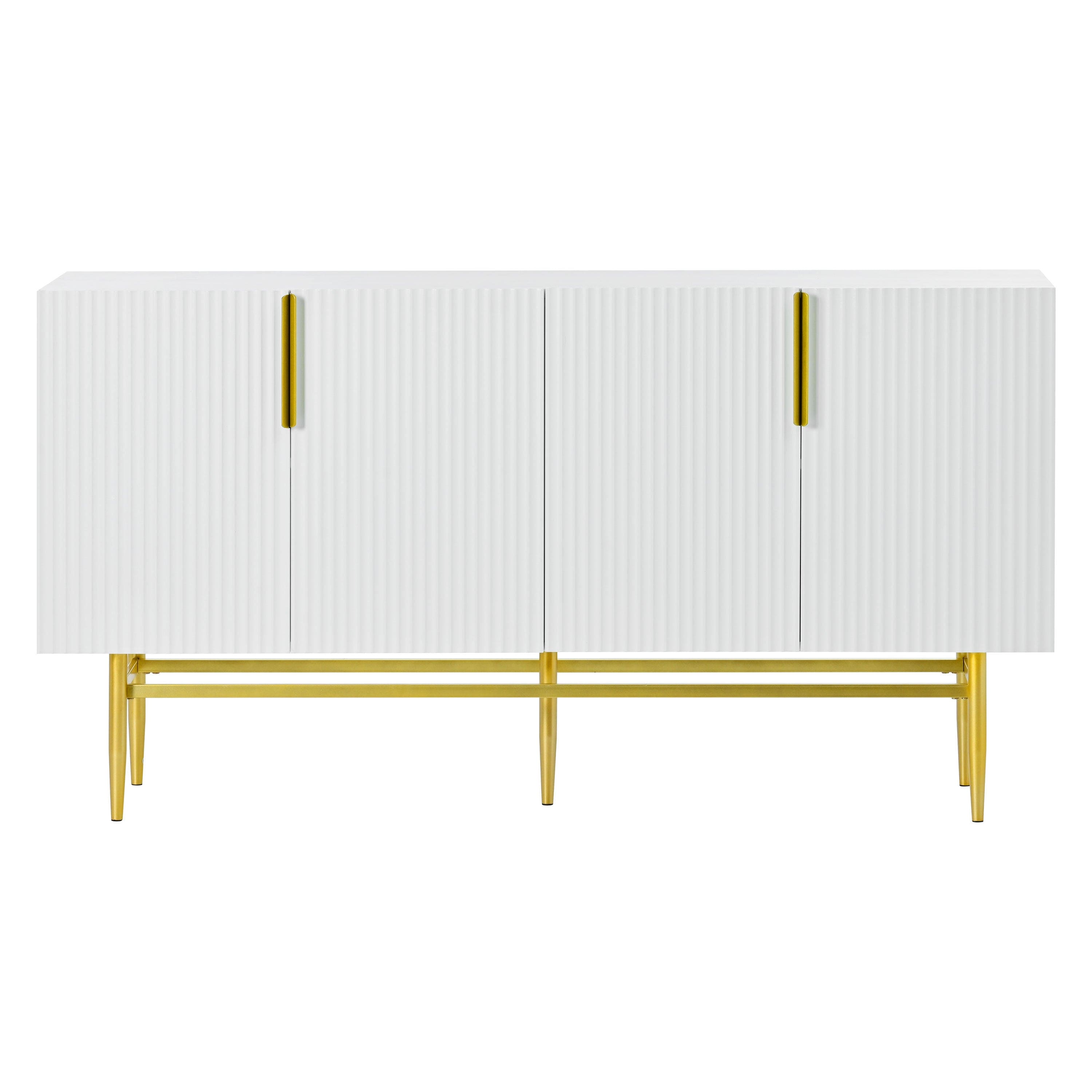 TREXM Modern Elegant 4-door Sideboard Gold Metal Handle Buffet Cabinet for Dining Room, Living Room, Bedroom, Hallway (White)