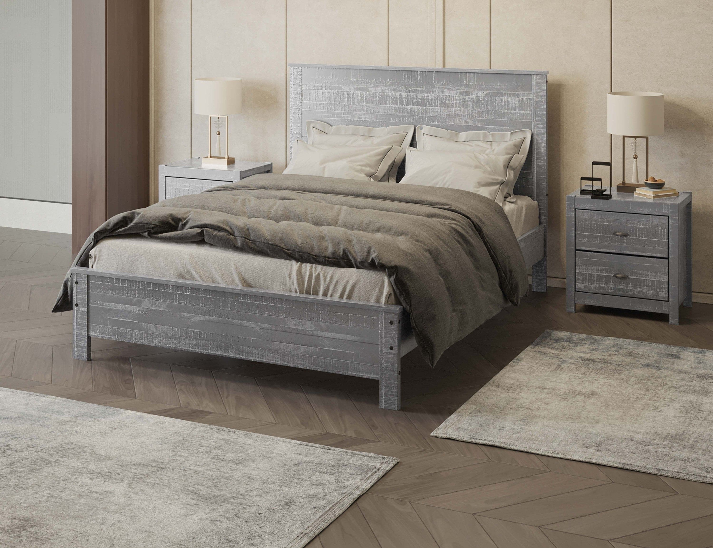 Yes4wood Albany Solid Wood Grey Bed, Modern Rustic Wooden Queen Size Bed Frame Box Spring Needed