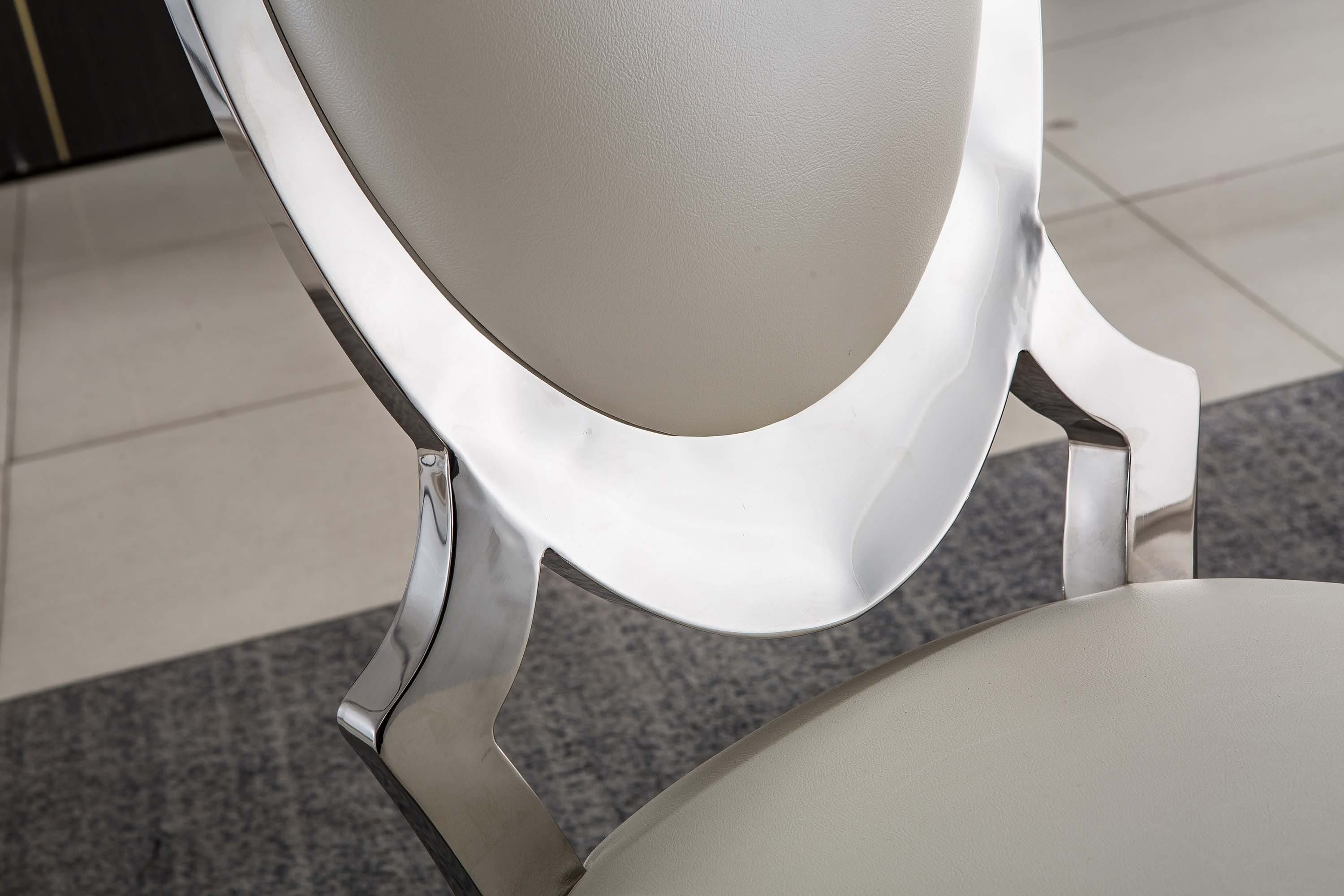 Leatherette Dining Chair with Oval Backrest Set of 2, Stainless Steel Legs