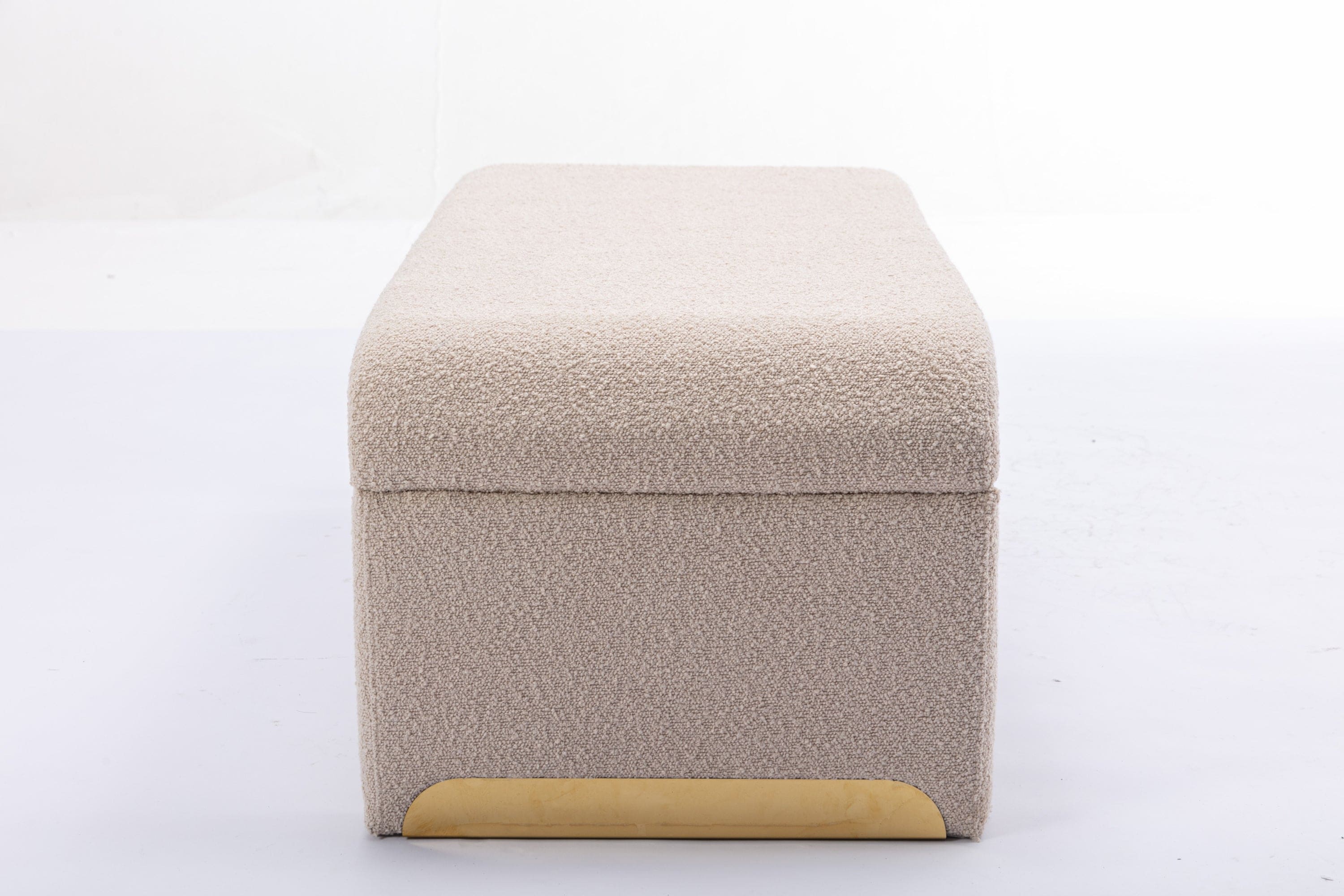 New Boucle Fabric Loveseat Ottoman Footstool Bedroom Bench Shoe Bench With Gold Metal Legs,Beige