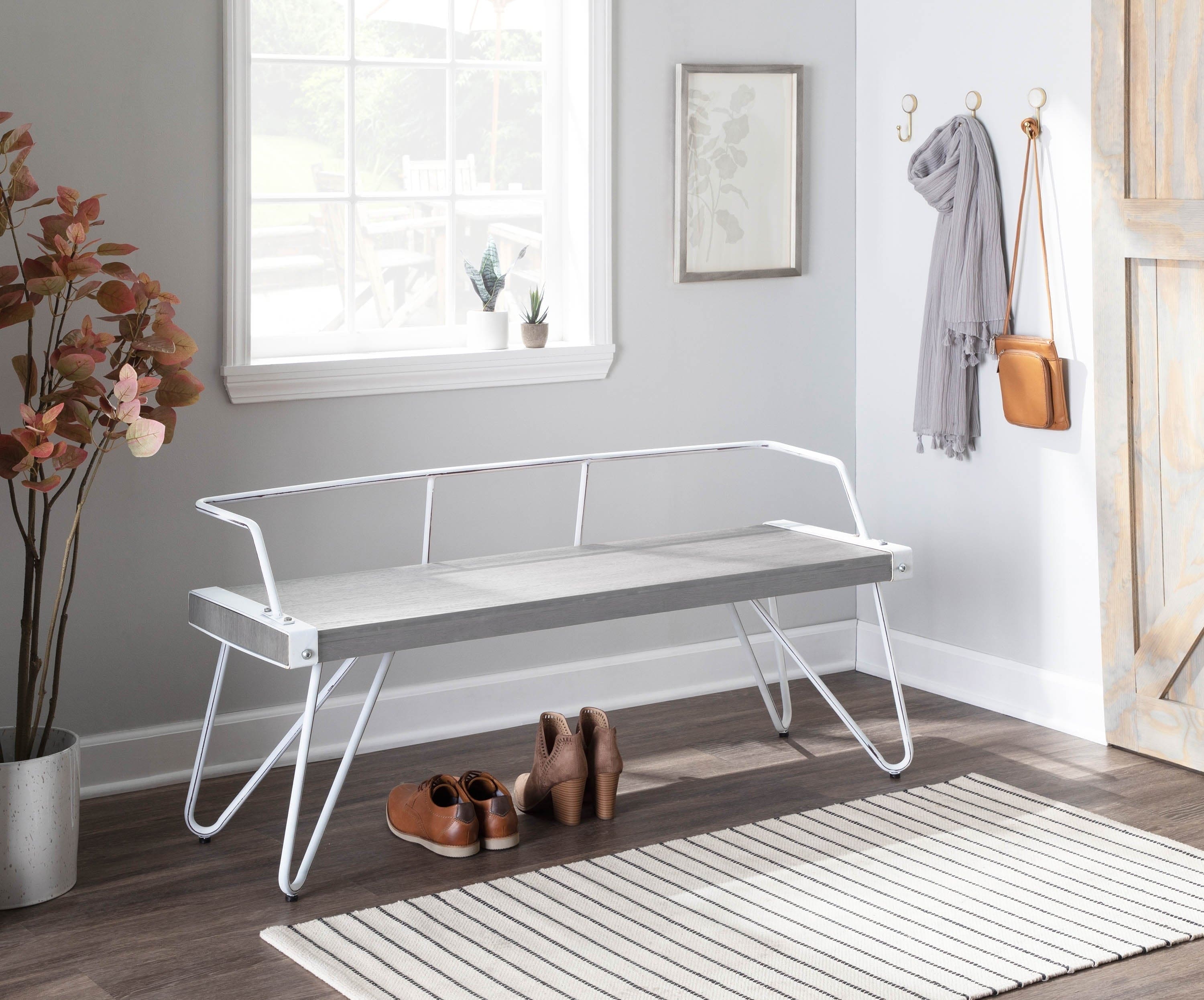 Stefani Industrial Bench in White and Grey by LumiSource