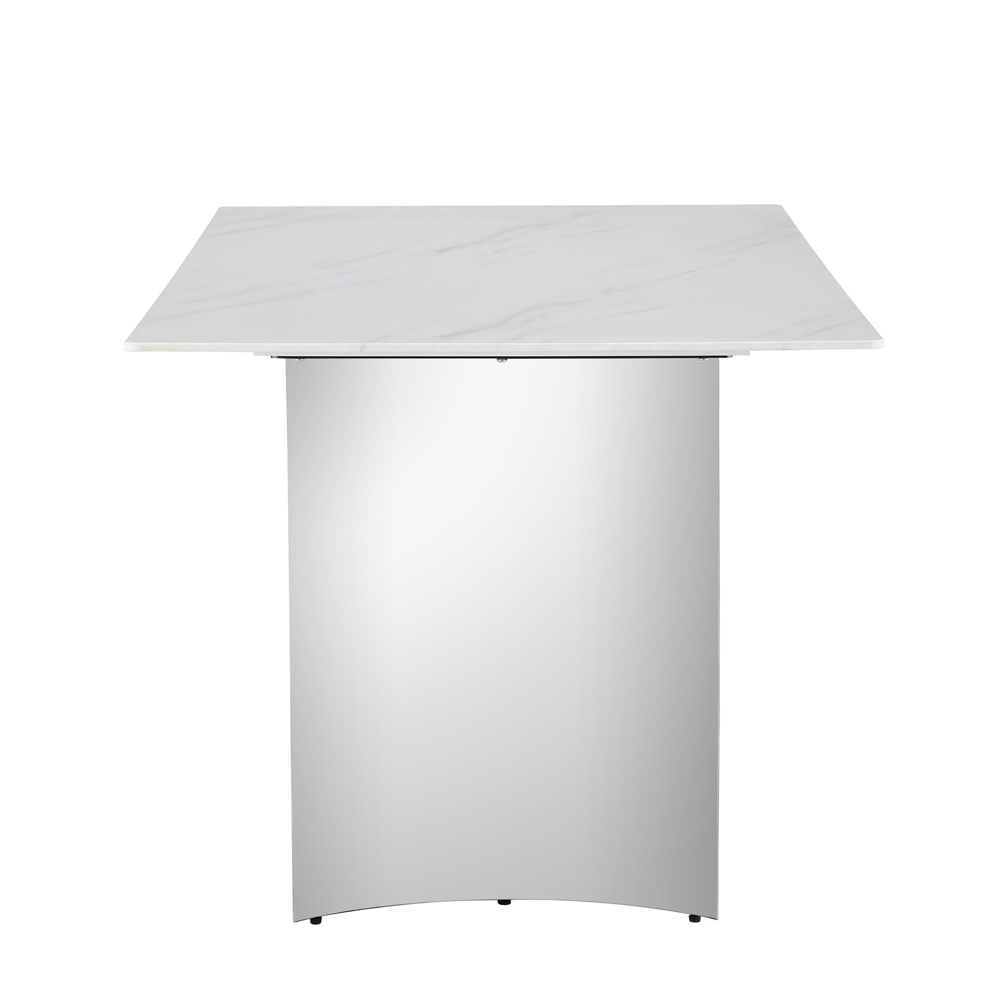 Modern minimalist dining table. White imitation marble glass sticker desktop, stainless steel legs, stable and beautiful. Suitable for living room and dining room  63" *35.4" *29.5"   DT-69