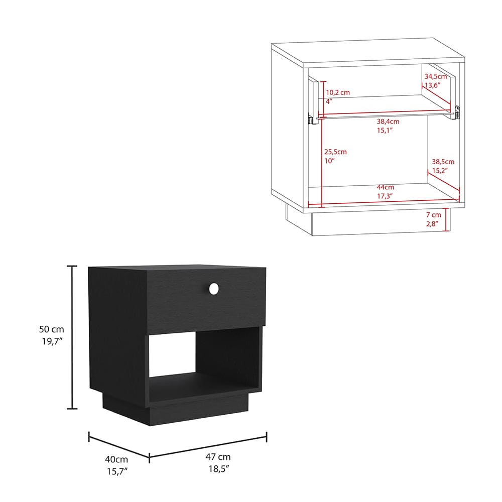 Nightstand Viliigili, One Drawer, Black Wengue Finish