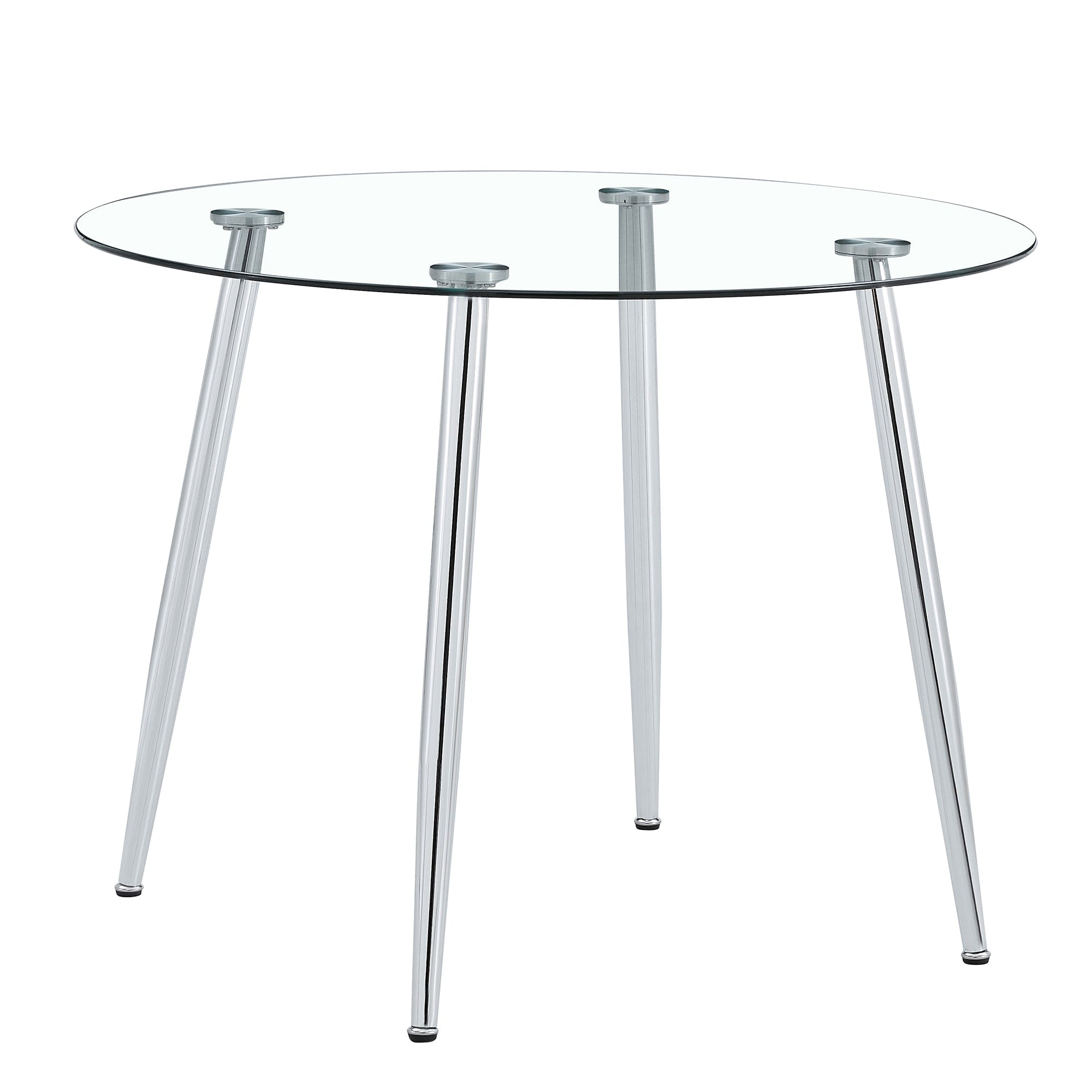 A glass tabletop with a diameter of 40 inches and a modern minimalist circular dining table with electroplated silver metal legs. Suitable for restaurants, living rooms, and conference rooms.DT-1164