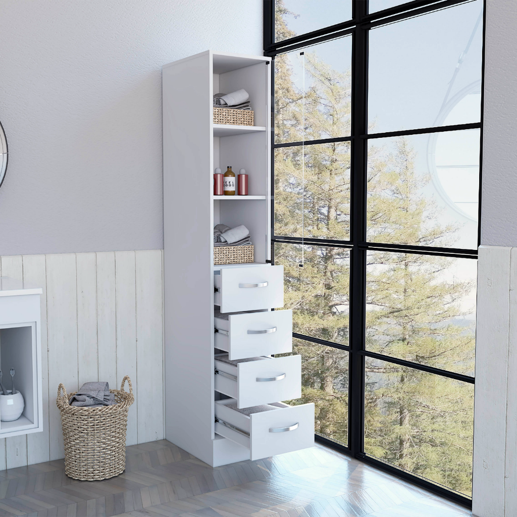 Linen Cabinet Artic, Three Shelves, Single Door, White Finish